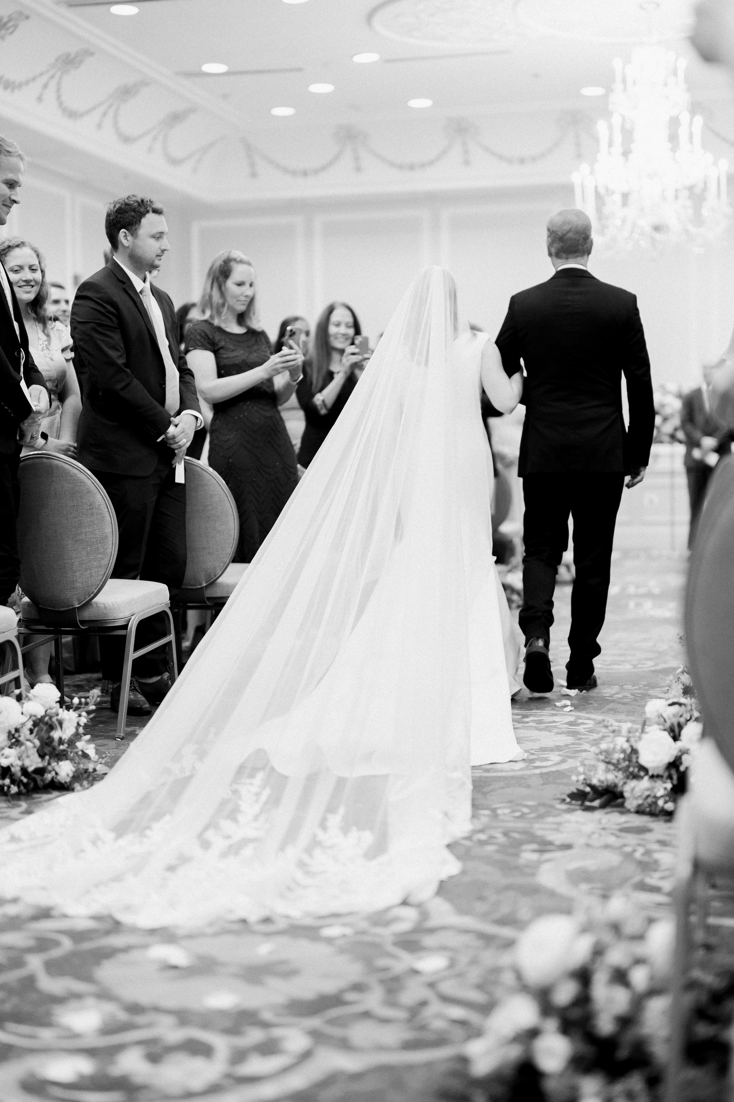 Black and White Image Bridal Veil Ceremony Wedding at The Carolina Inn