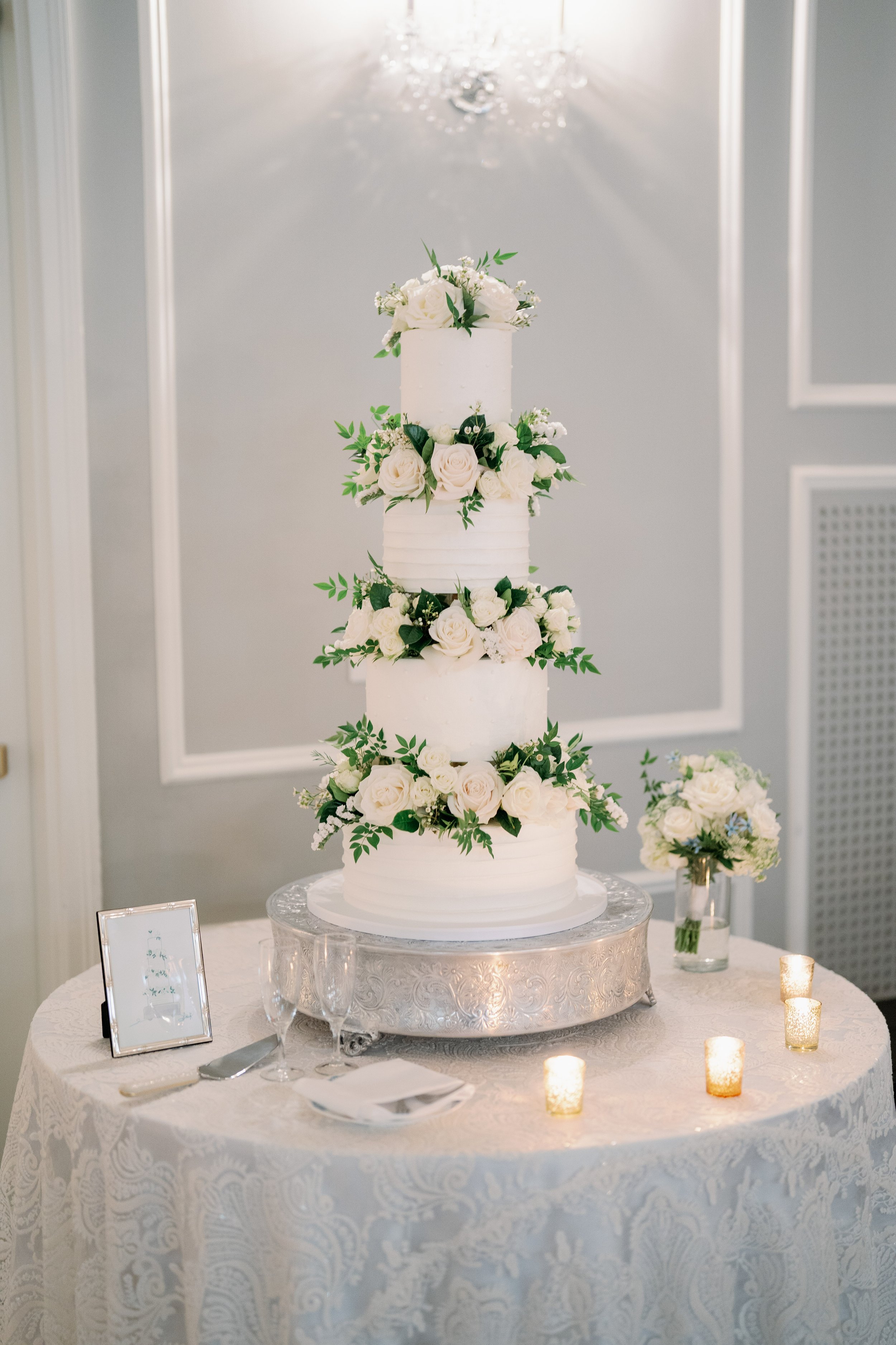 Four Tier White Wedding Cake Wedding at The Carolina Inn