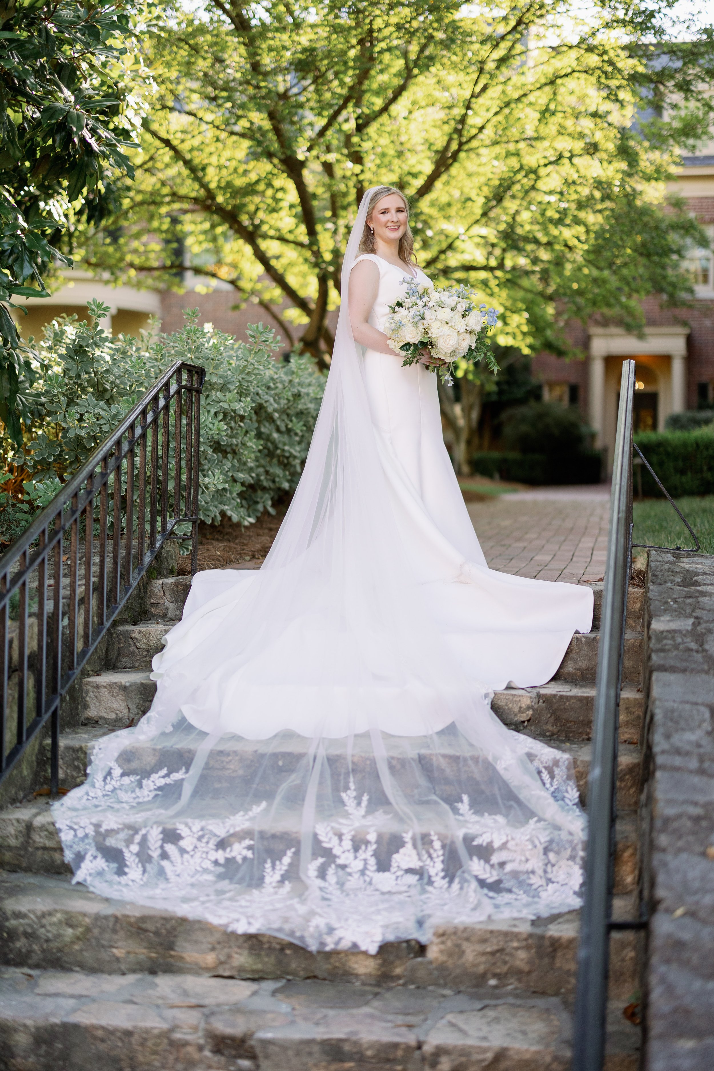 Bride and Veil Staircase Wedding at The Carolina Inn Fancy This Photography