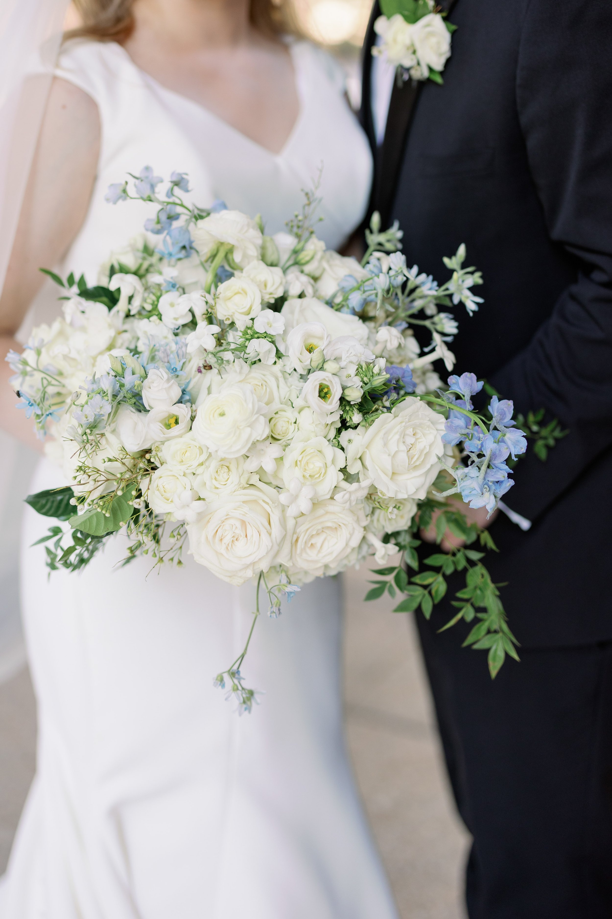 White Blue Bridal Bouquet Wedding at The Carolina Inn Fancy This Photography