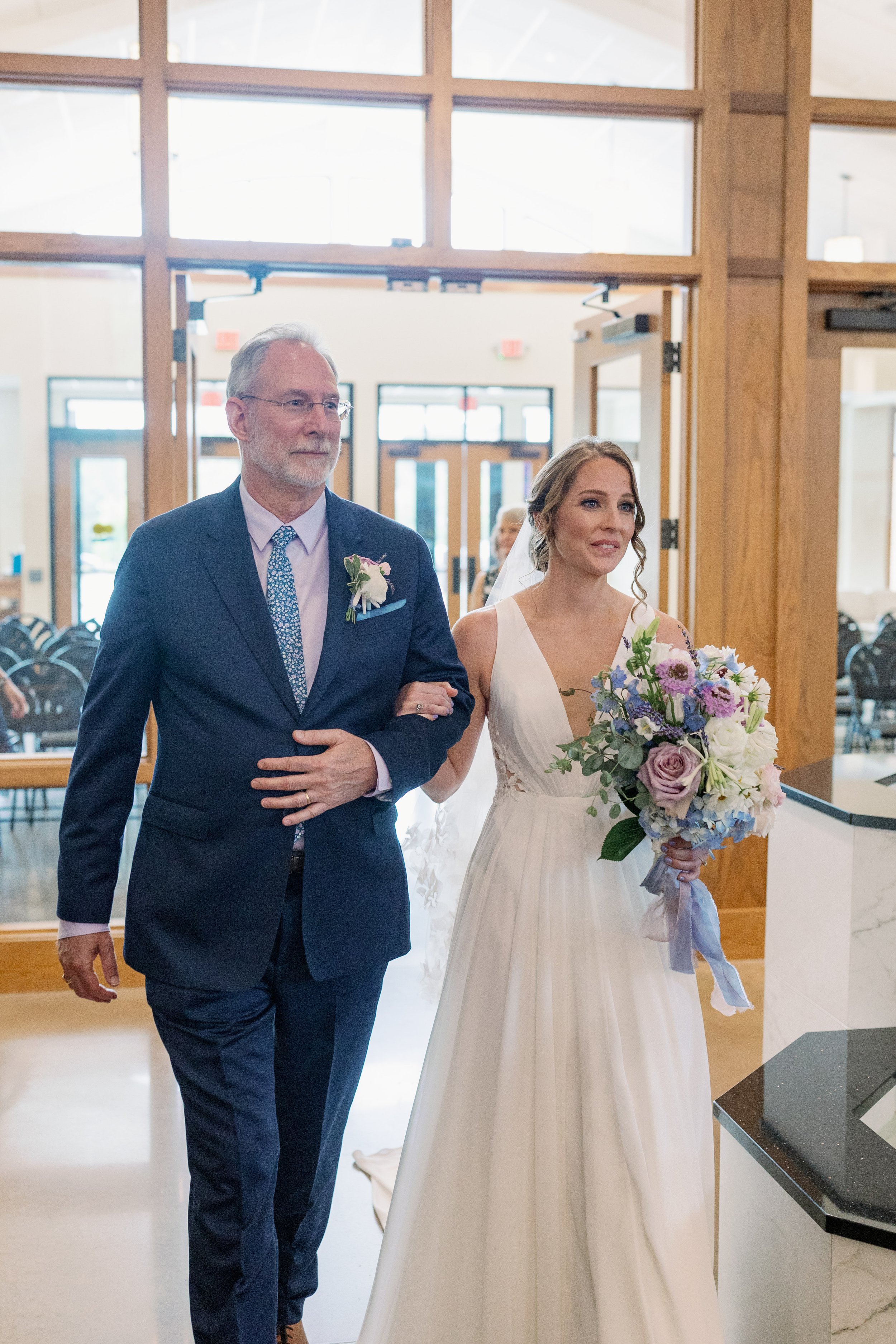 Father Walks Bride Down Aisle Lavender Wedding in Chapel Hill North Carolina Fancy This Photography