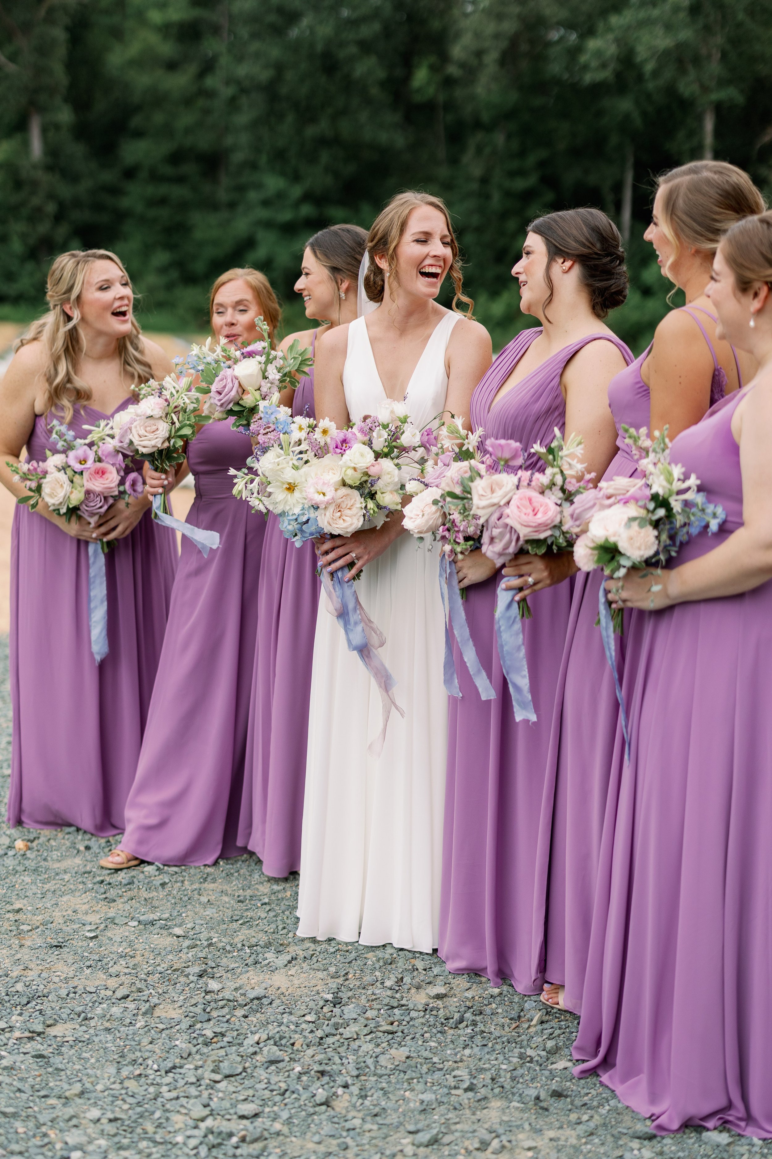 Bride and Bridesmaids with Bouquets Lavender Wedding in Chapel Hill North Carolina Fancy This Photography