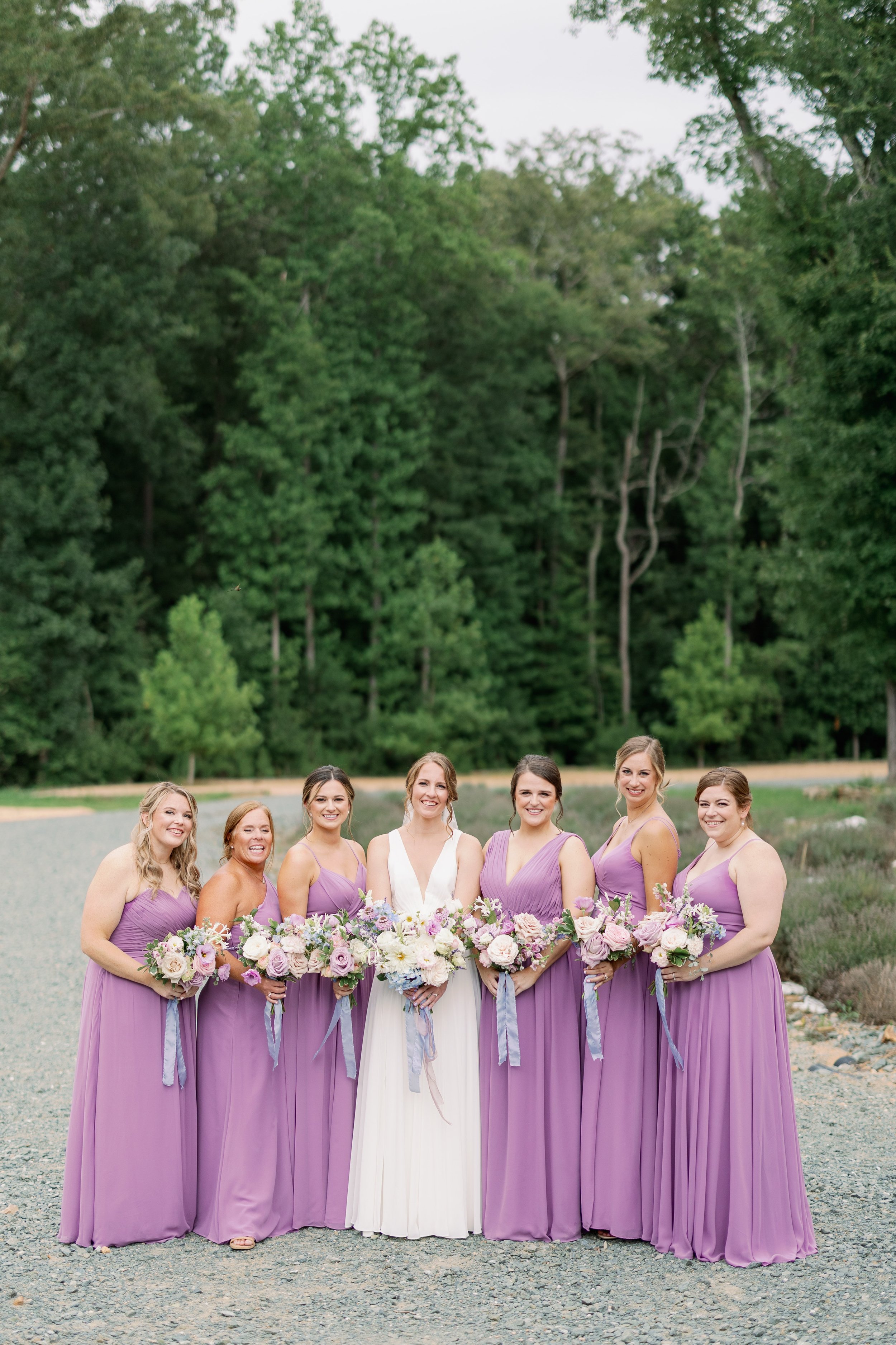 Bride Bridesmaids Bouquets Lavender Wedding in Chapel Hill North Carolina Fancy This Photography