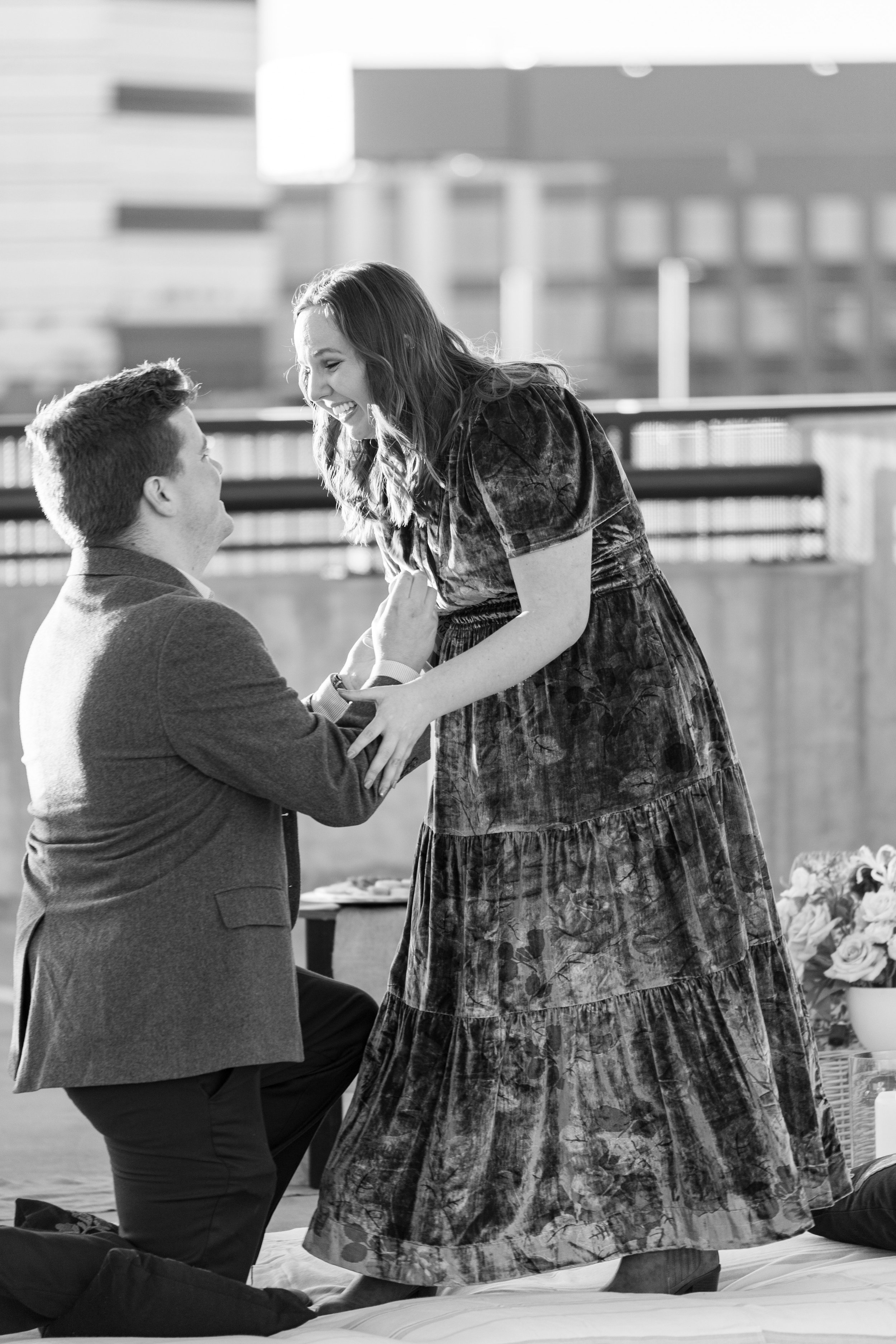 Black and White Reaction Surprise Proposal in Durham NC Fancy This Photography