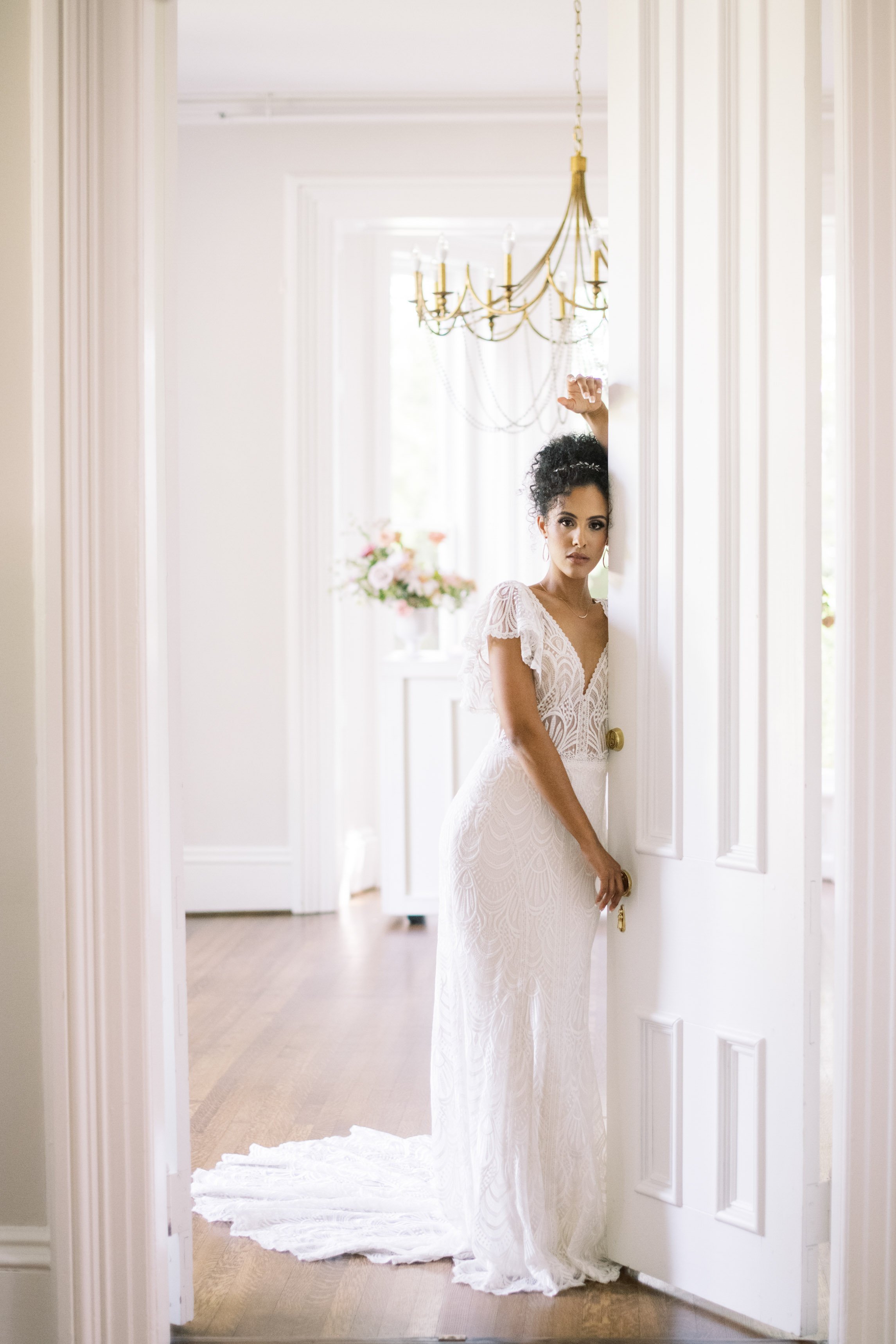 Bride in Doorway The McAlister-Leftwich House Wedding Venue Fancy This Photography