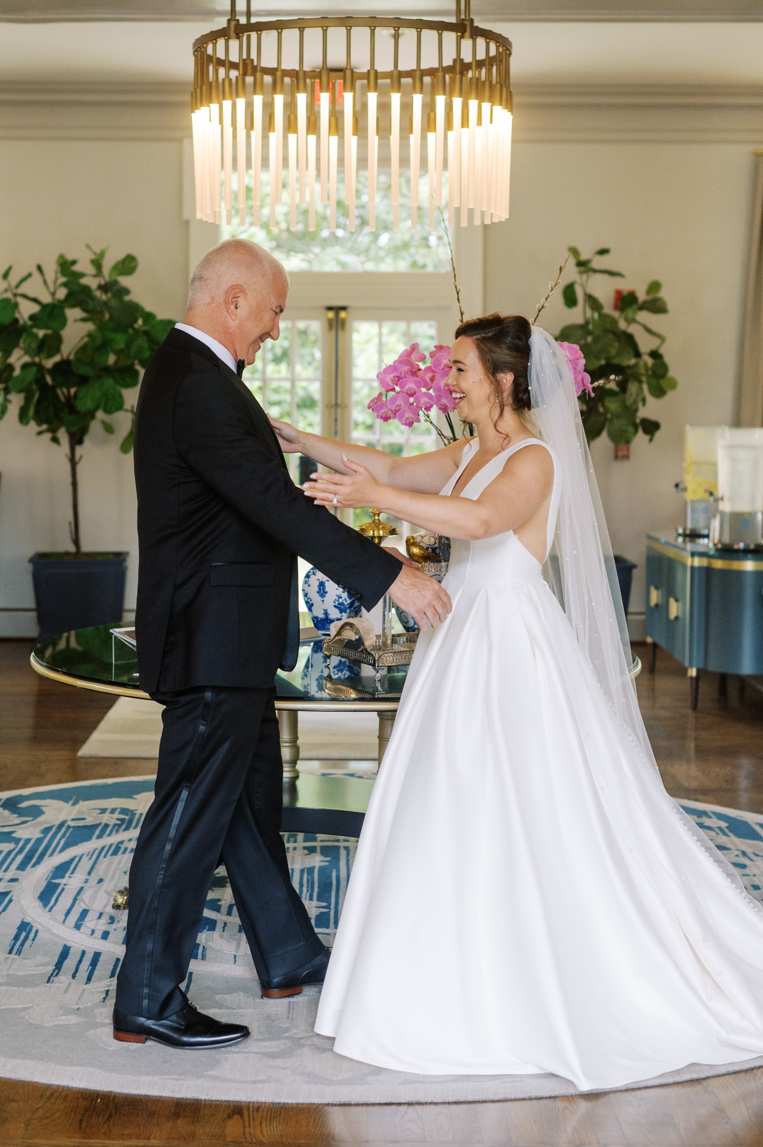 First Look for Bride and Father UNC Chapel Hill Wedding at The Carolina Inn Fancy This Photography