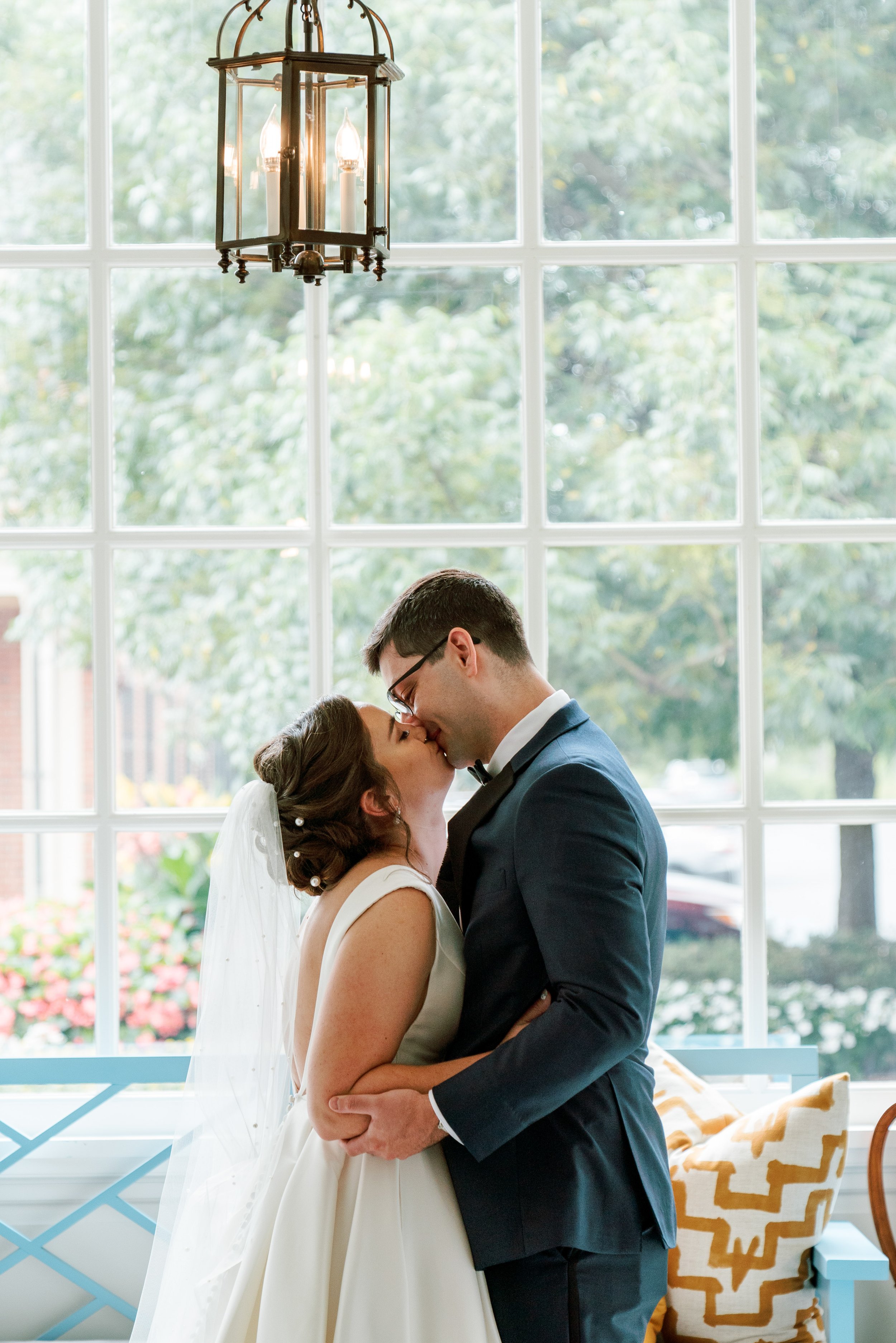 First Look Bride Groom Kiss UNC Chapel Hill Wedding at The Carolina Inn Fancy This Photography