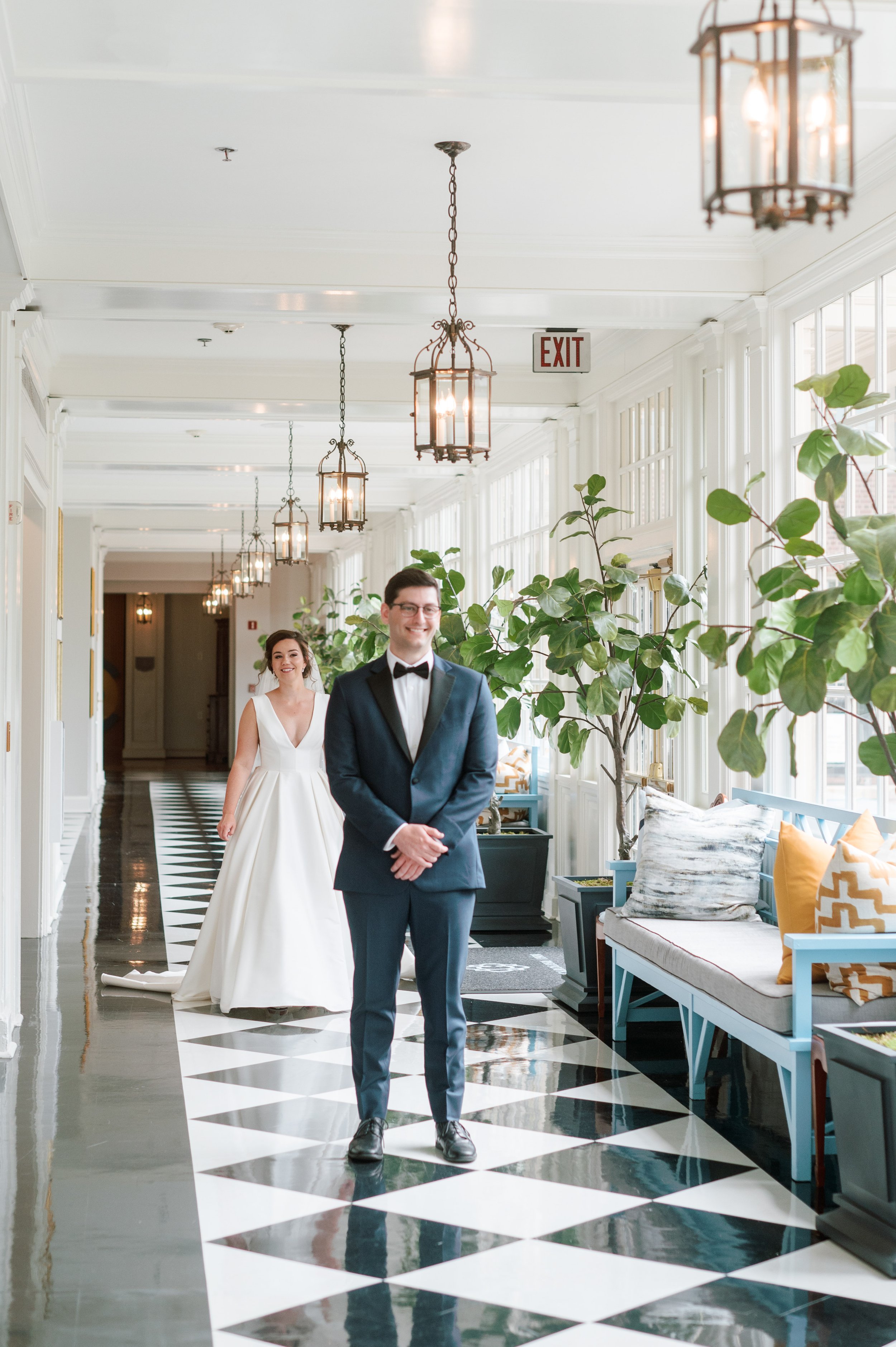 Romantic First Look Bride Groom Kiss UNC Chapel Hill Wedding at The Carolina Inn Fancy This Photography