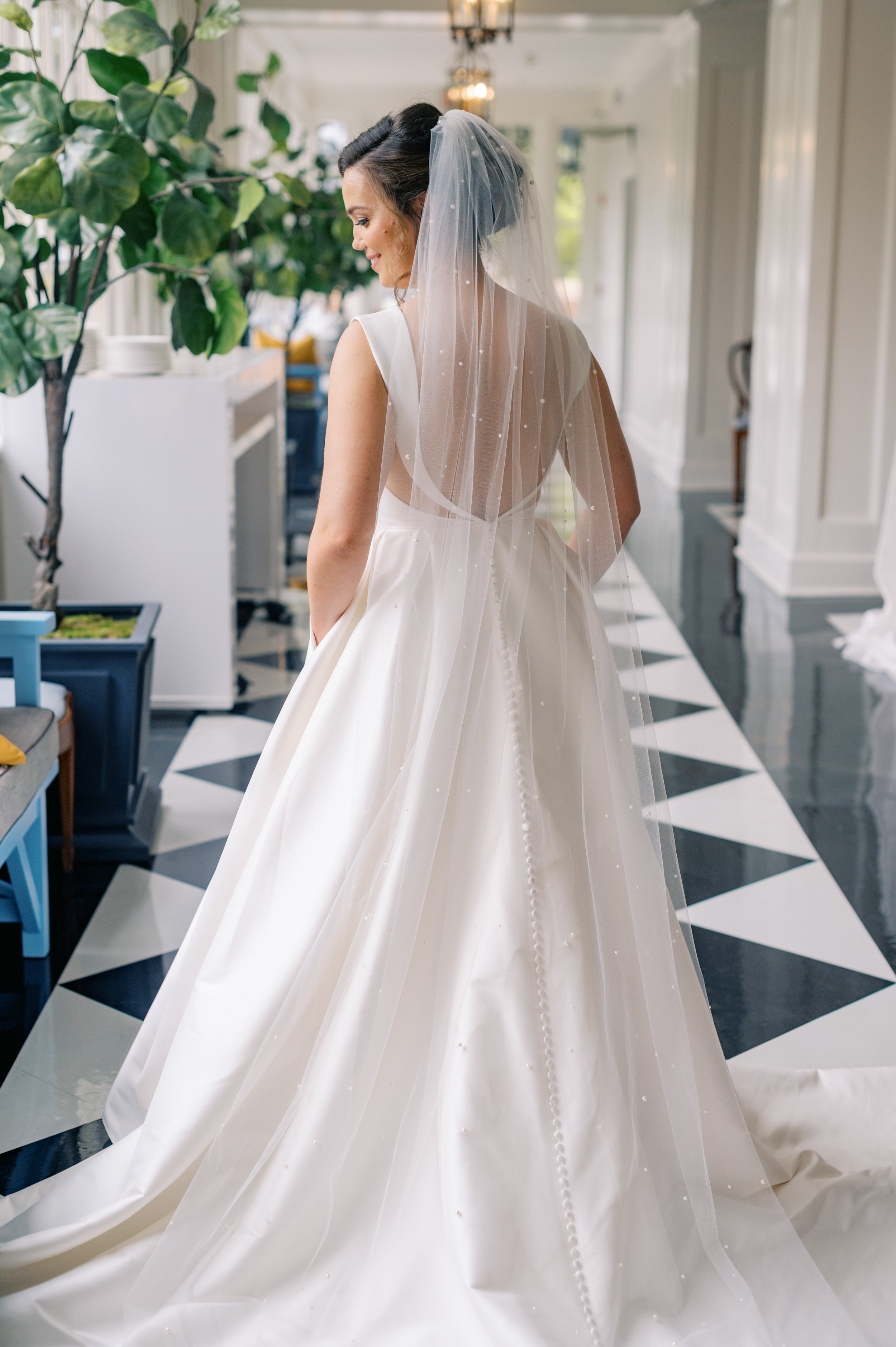 Bridal Portrait Veil Pearls UNC Chapel Hill Wedding at The Carolina Inn Fancy This Photography