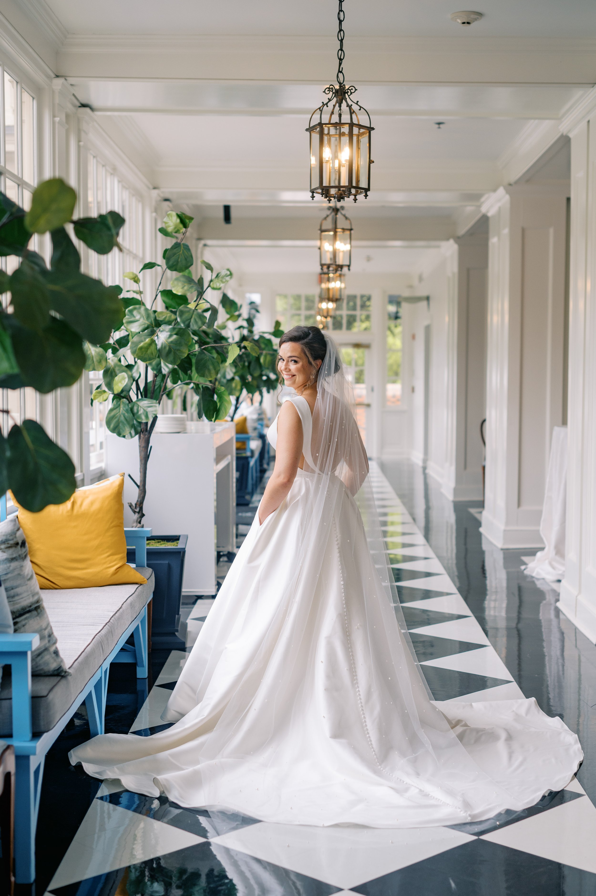 Bridal Portrait Hallway Southern Charm UNC Chapel Hill Wedding at The Carolina Inn Fancy This Photography