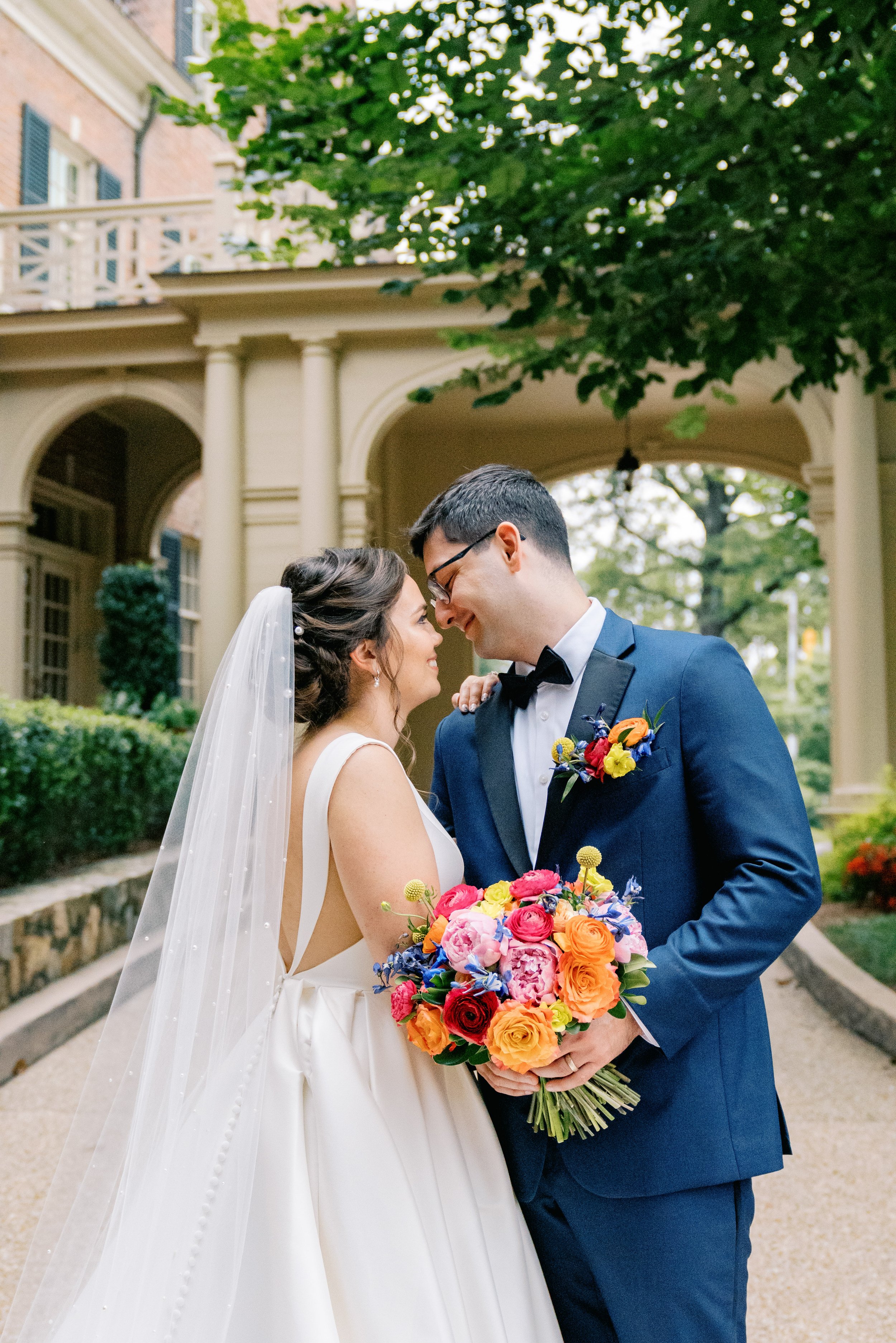 Romantic Bride and Groom Portraits Outside UNC Chapel Hill Wedding at The Carolina Inn Fancy This Photography