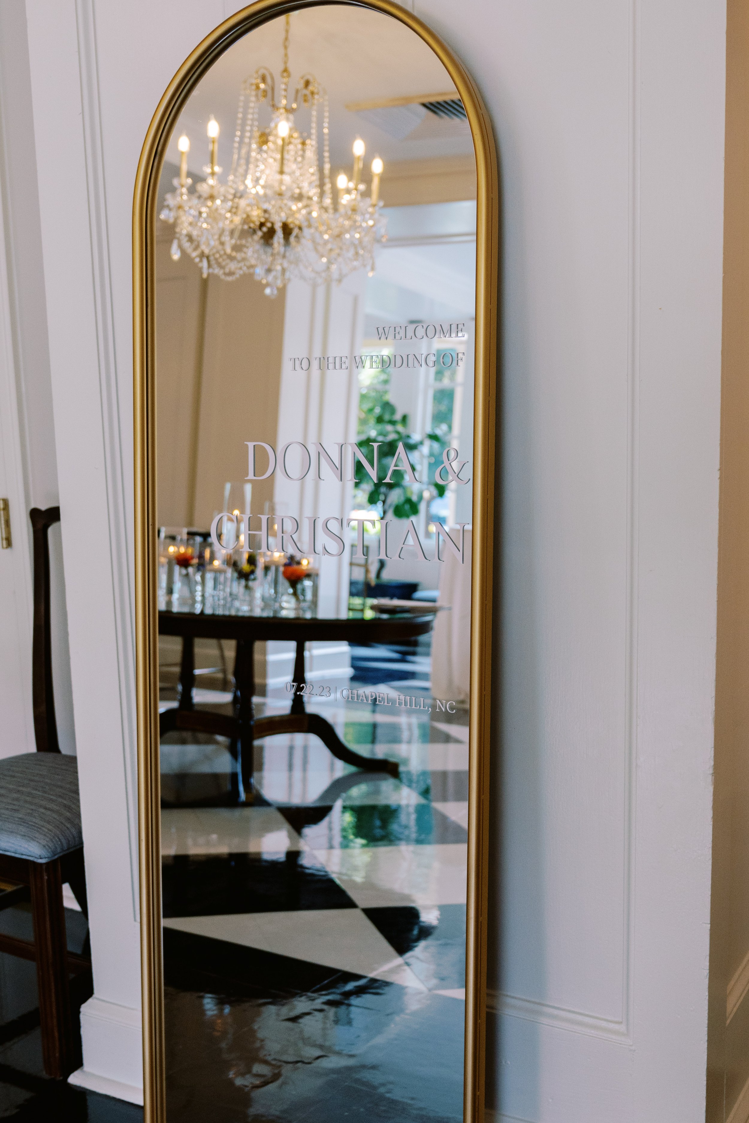 Reception Welcome Sign Mirror UNC Chapel Hill Wedding at The Carolina Inn Fancy This Photography