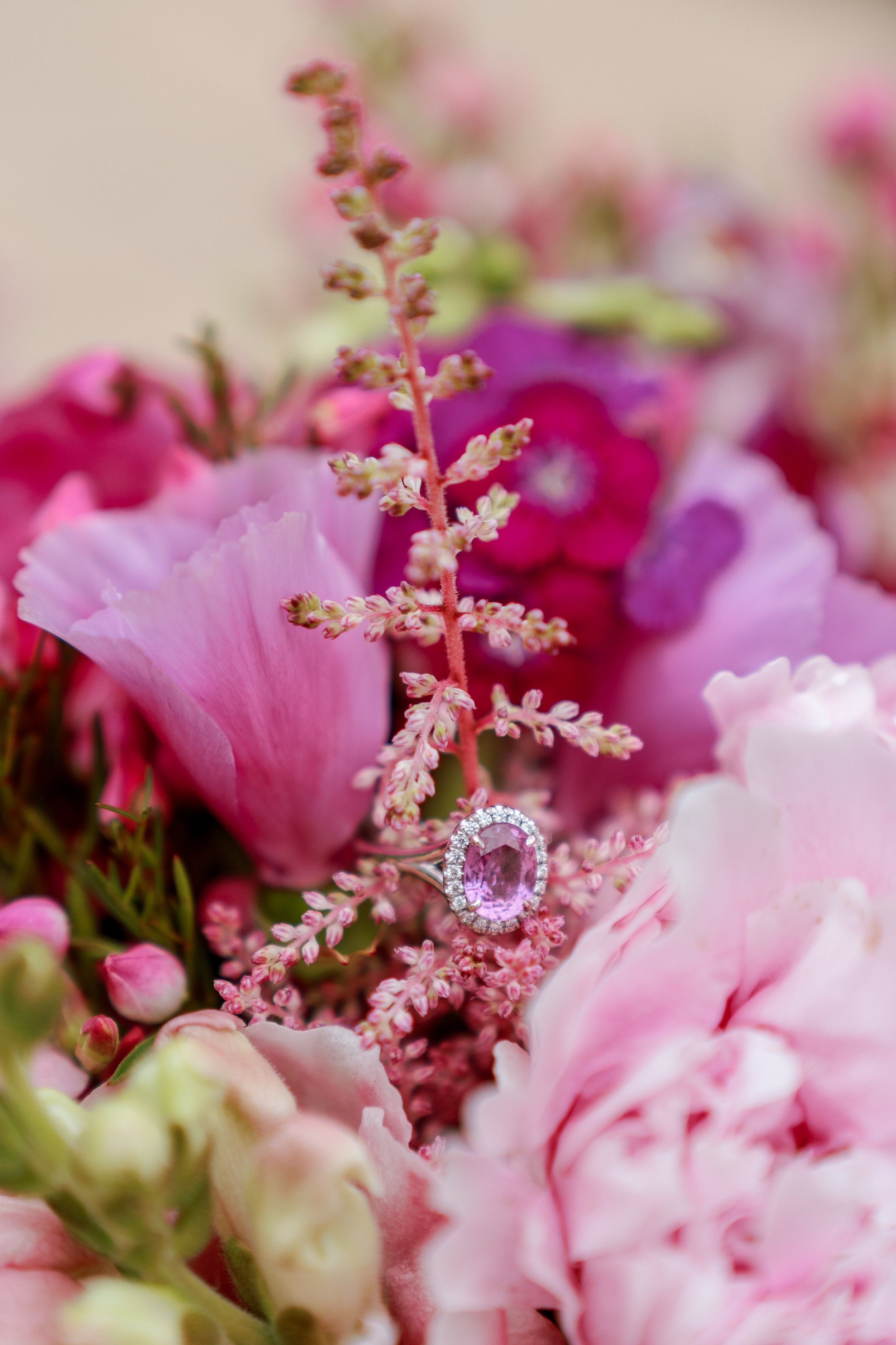 Pink Wedding Ring and Flowers Wedding at Lavender Oaks Farm in Chapel Hill Fancy This Photography