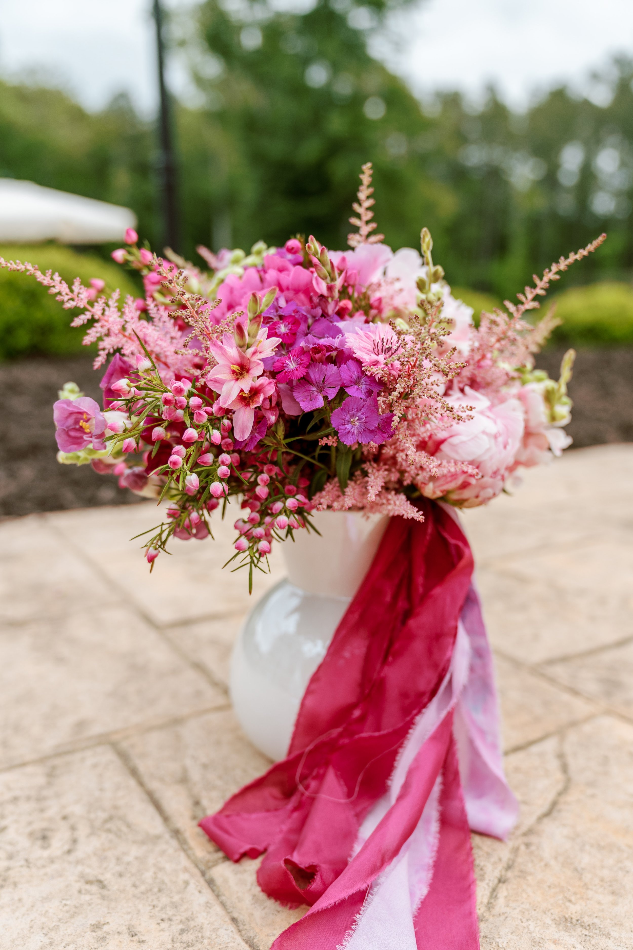 Pink Bridal Bouquet Tre Bella Wedding at Lavender Oaks Farm in Chapel Hill Fancy This Photography