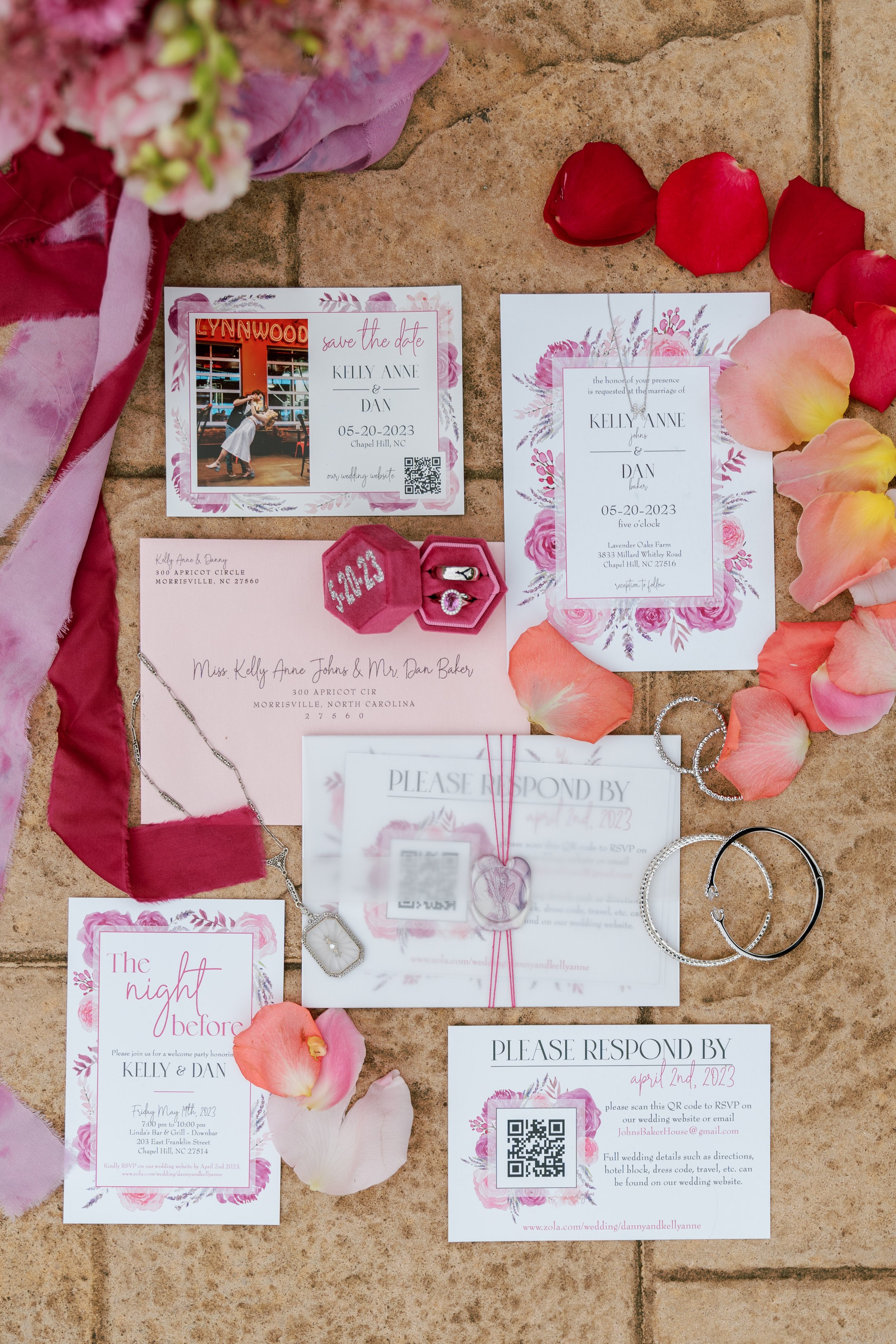 Pink Wedding Stationery Detail Wedding at Lavender Oaks Farm in Chapel Hill Fancy This Photography