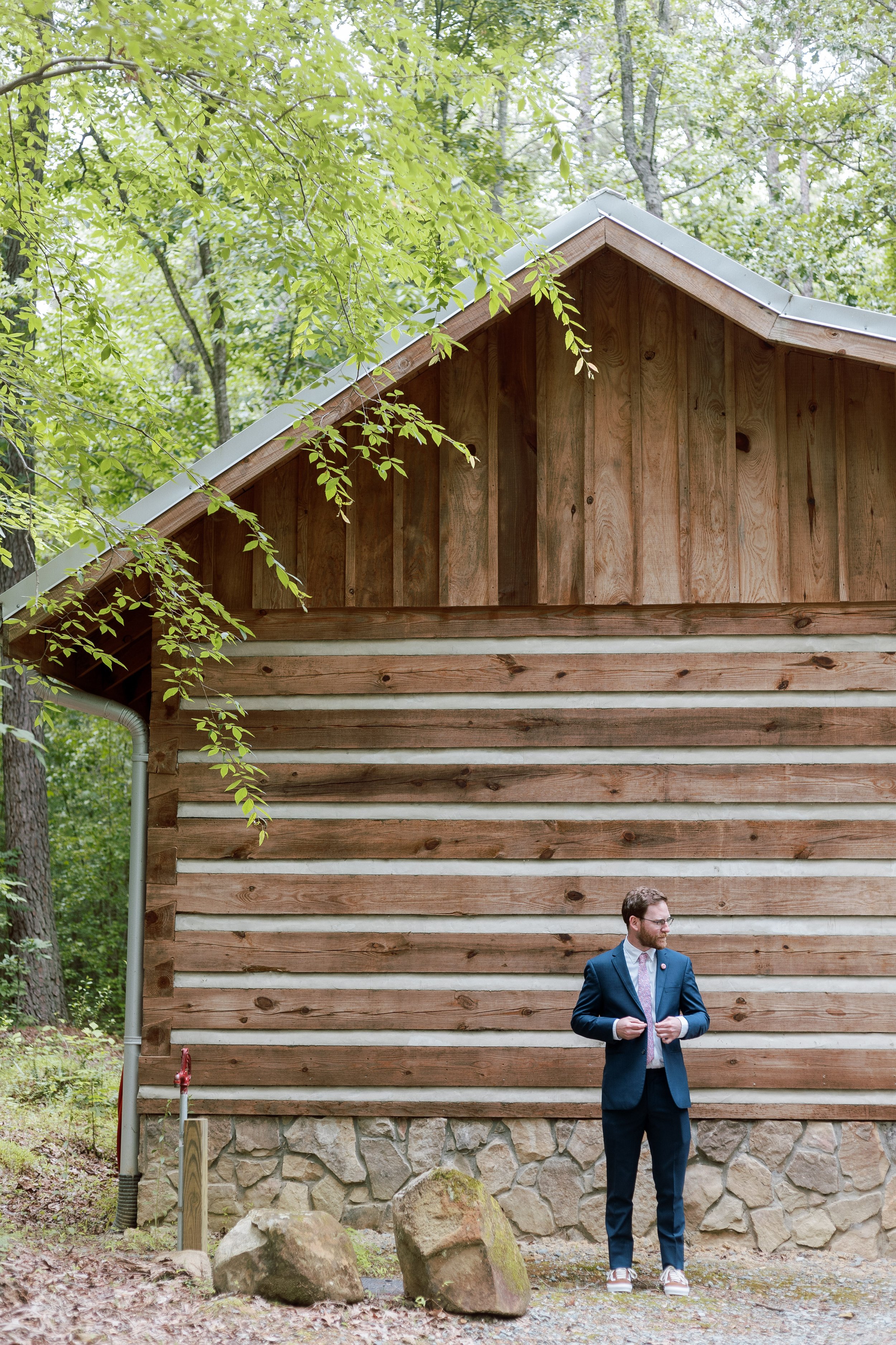Groom Portrait Cabin Wedding at Lavender Oaks Farm in Chapel Hill Fancy This Photography
