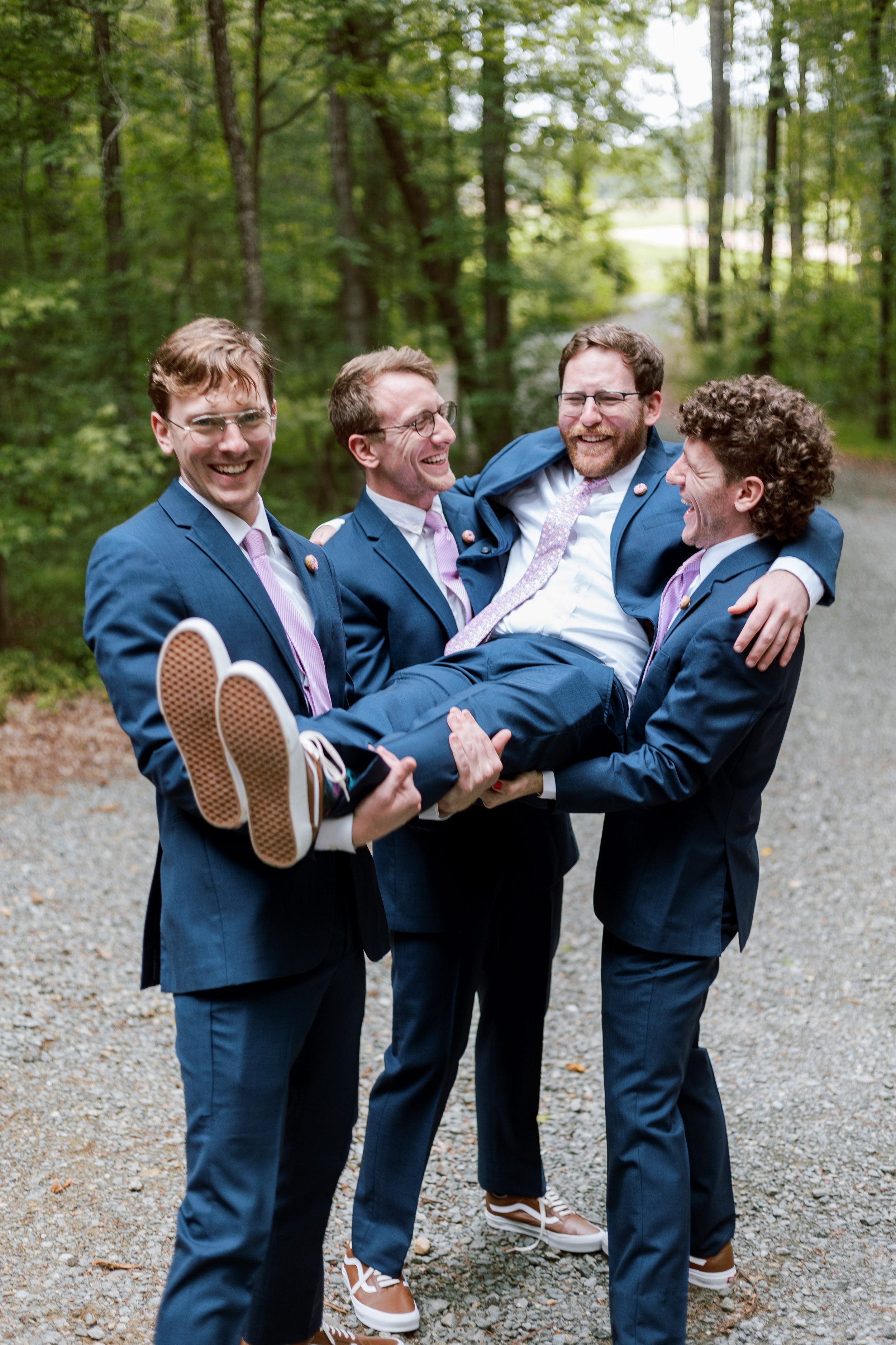 Groom Held by Groomsmen Wedding at Lavender Oaks Farm in Chapel Hill Fancy This Photography