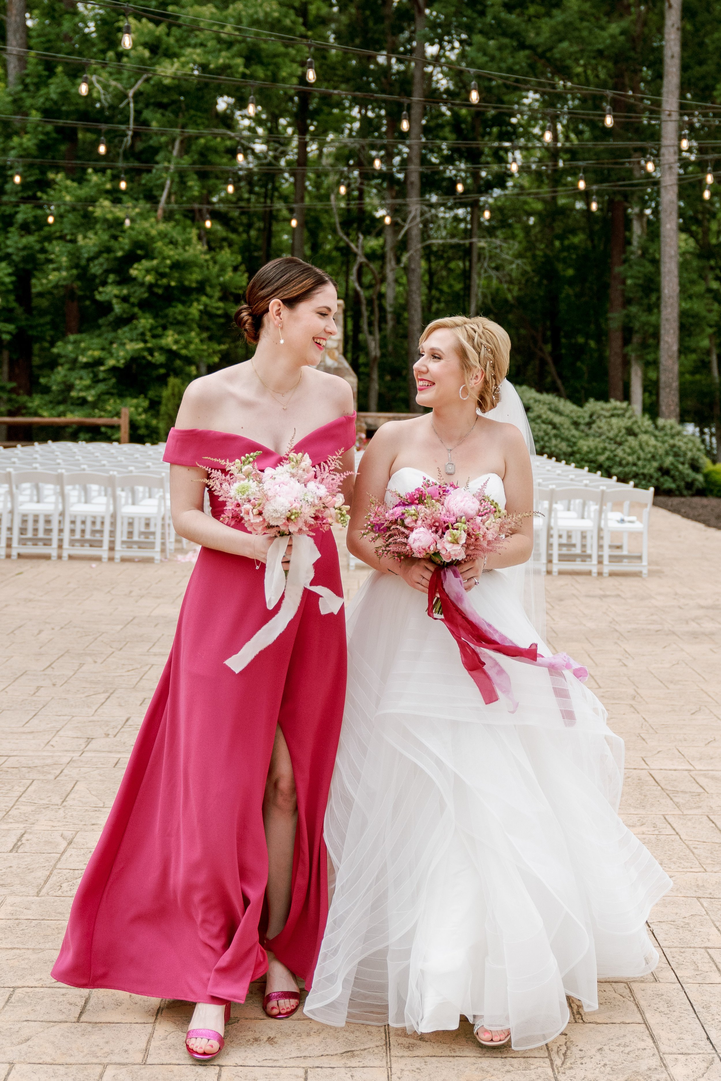 Bride and Sister Pink Wedding at Lavender Oaks Farm in Chapel Hill Fancy This Photography