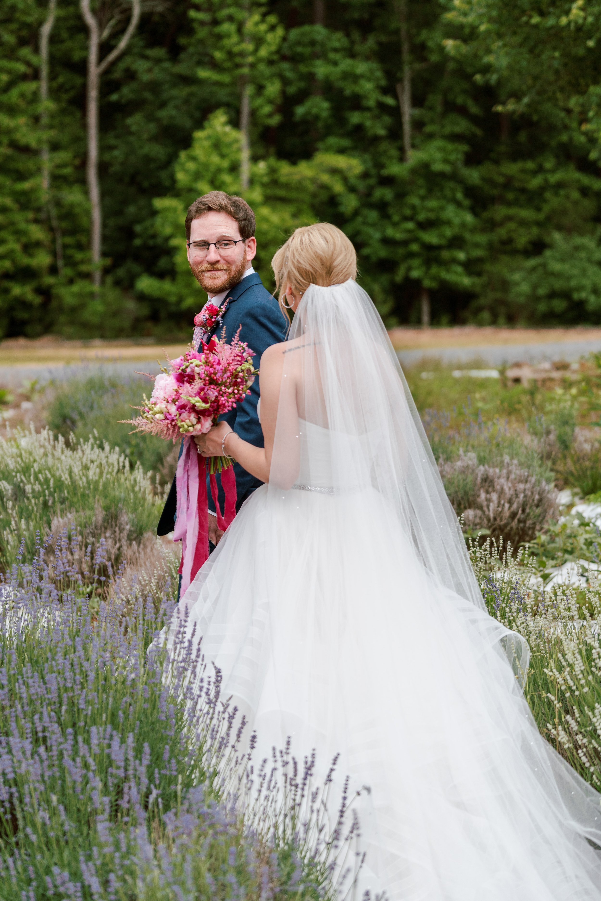 Romantic First Look Bride and Groom Wedding at Lavender Oaks Farm in Chapel Hill Fancy This Photography