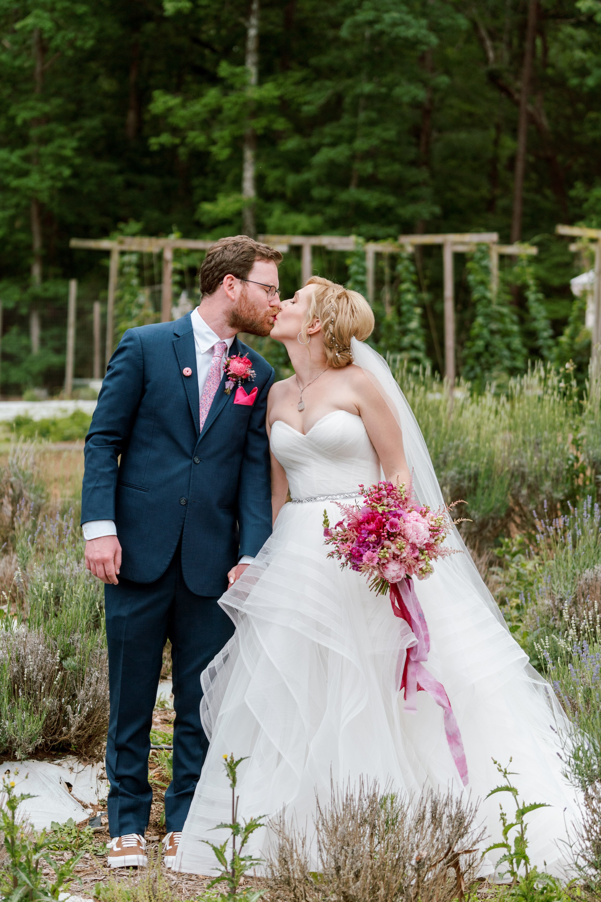 Lavender Field Bride and Groom Kissing Wedding at Lavender Oaks Farm in Chapel Hill Fancy This Photography