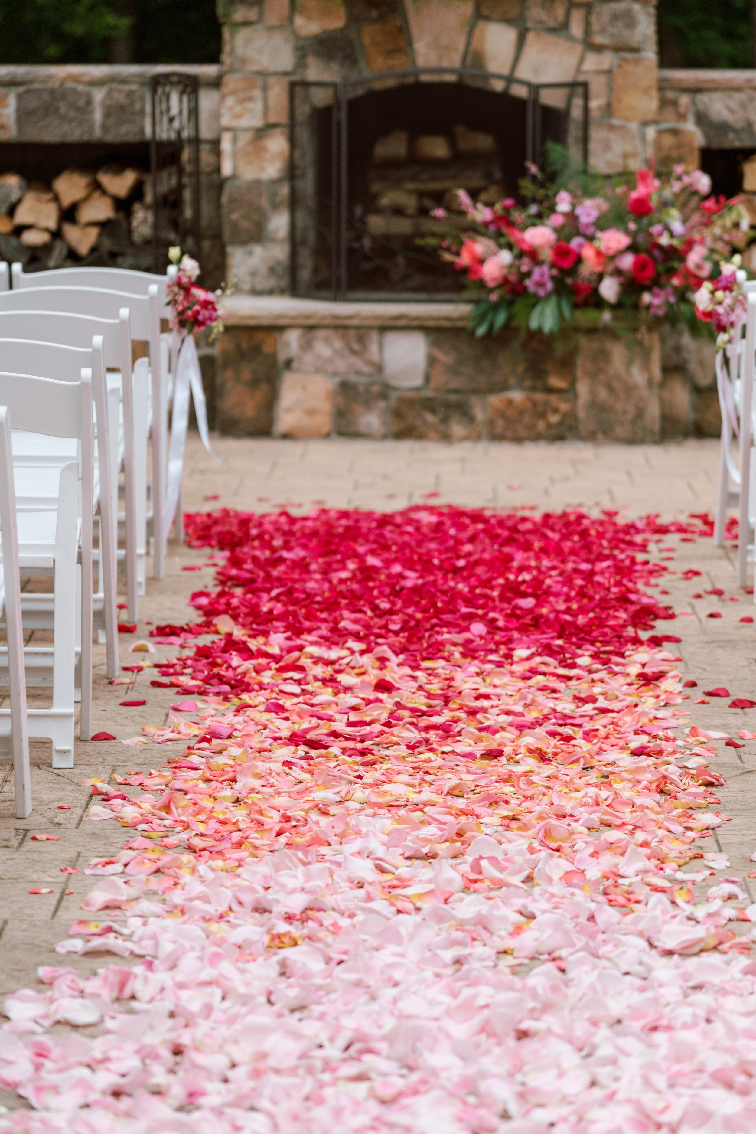 Ombre Pink Rose Petal Aisle Tre Bella Wedding at Lavender Oaks Farm in Chapel Hill Fancy This Photography