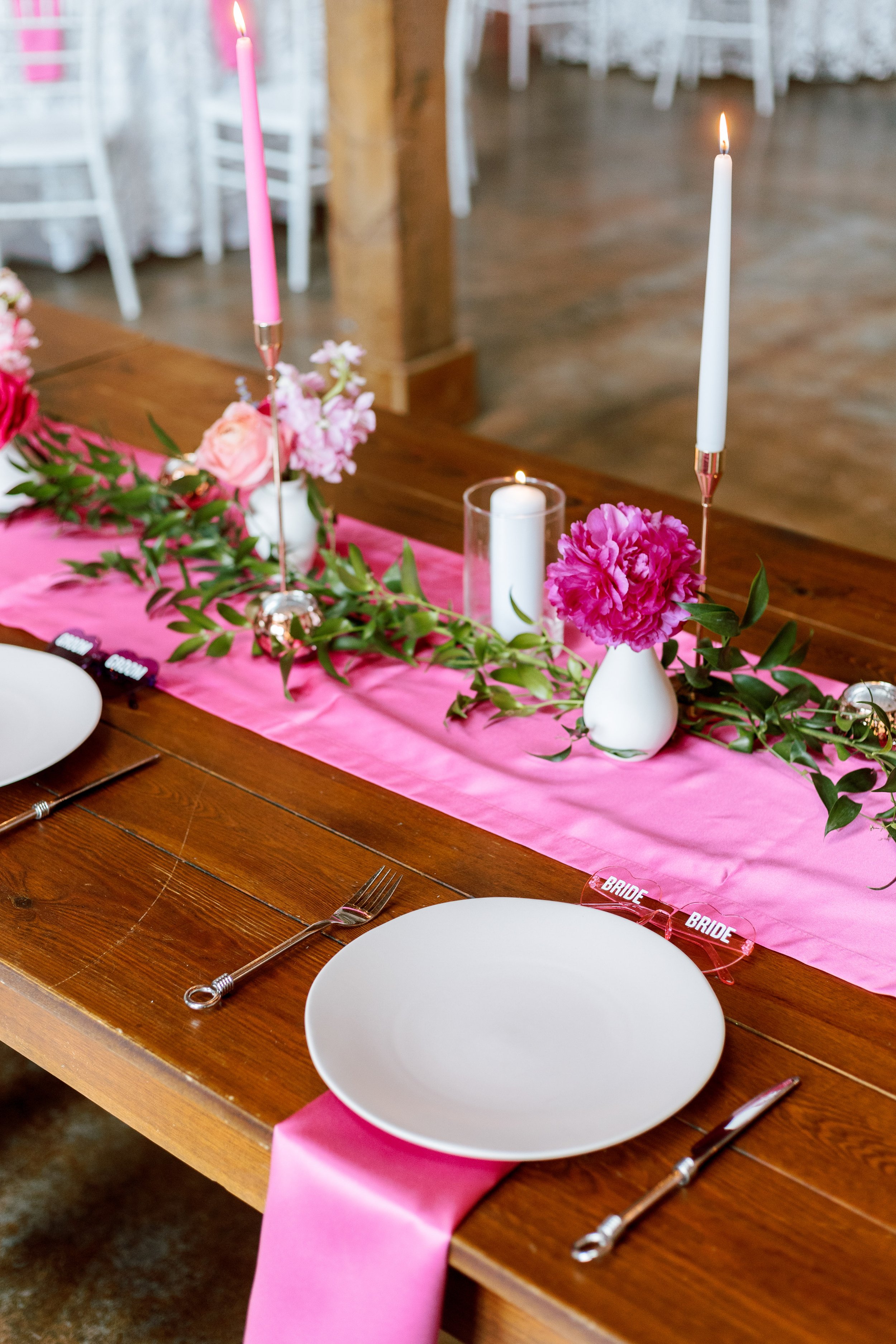 Pink Reception Table Setting Wedding at Lavender Oaks Farm in Chapel Hill Fancy This Photography