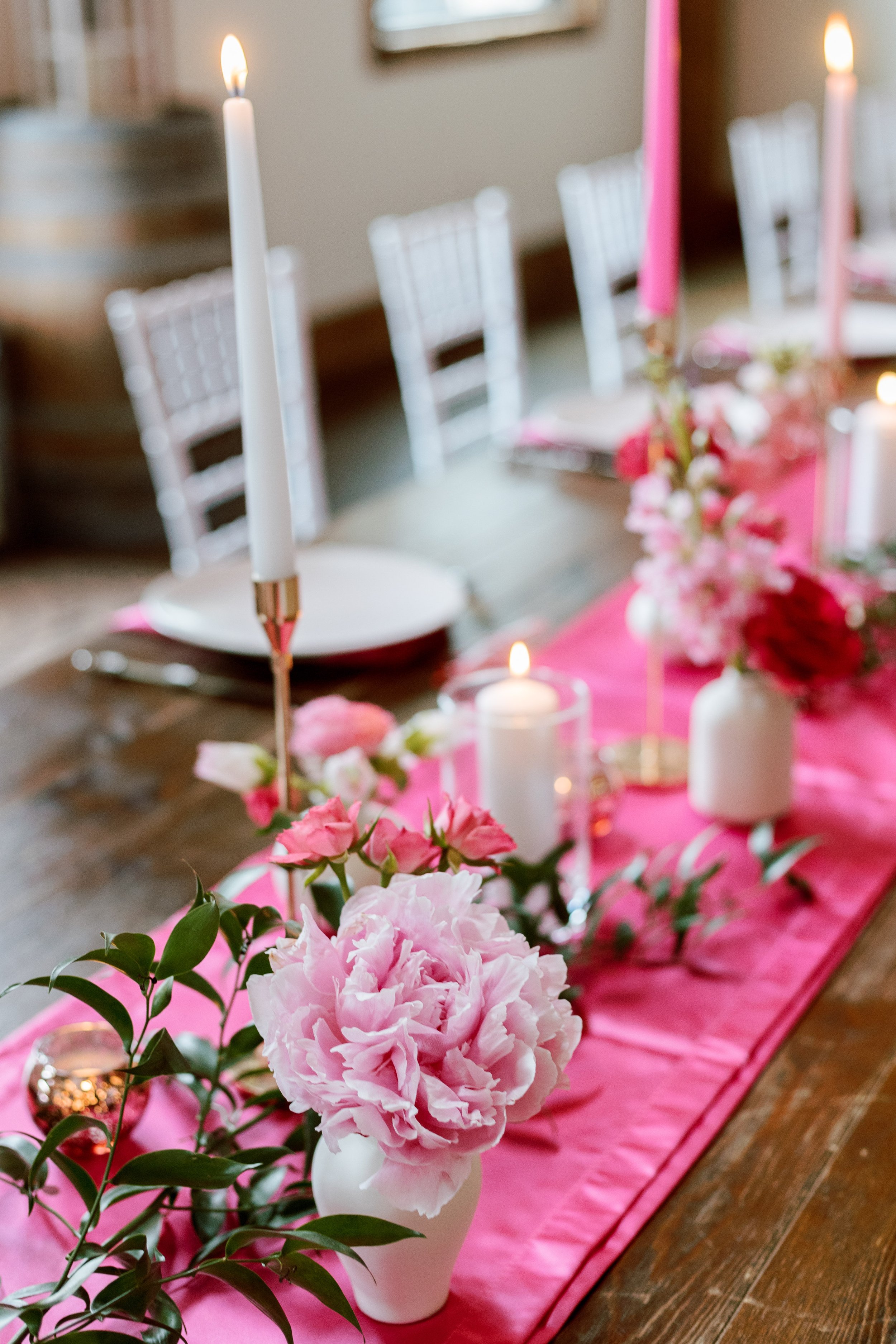 Pink Table Decor Wedding at Lavender Oaks Farm in Chapel Hill Fancy This Photography