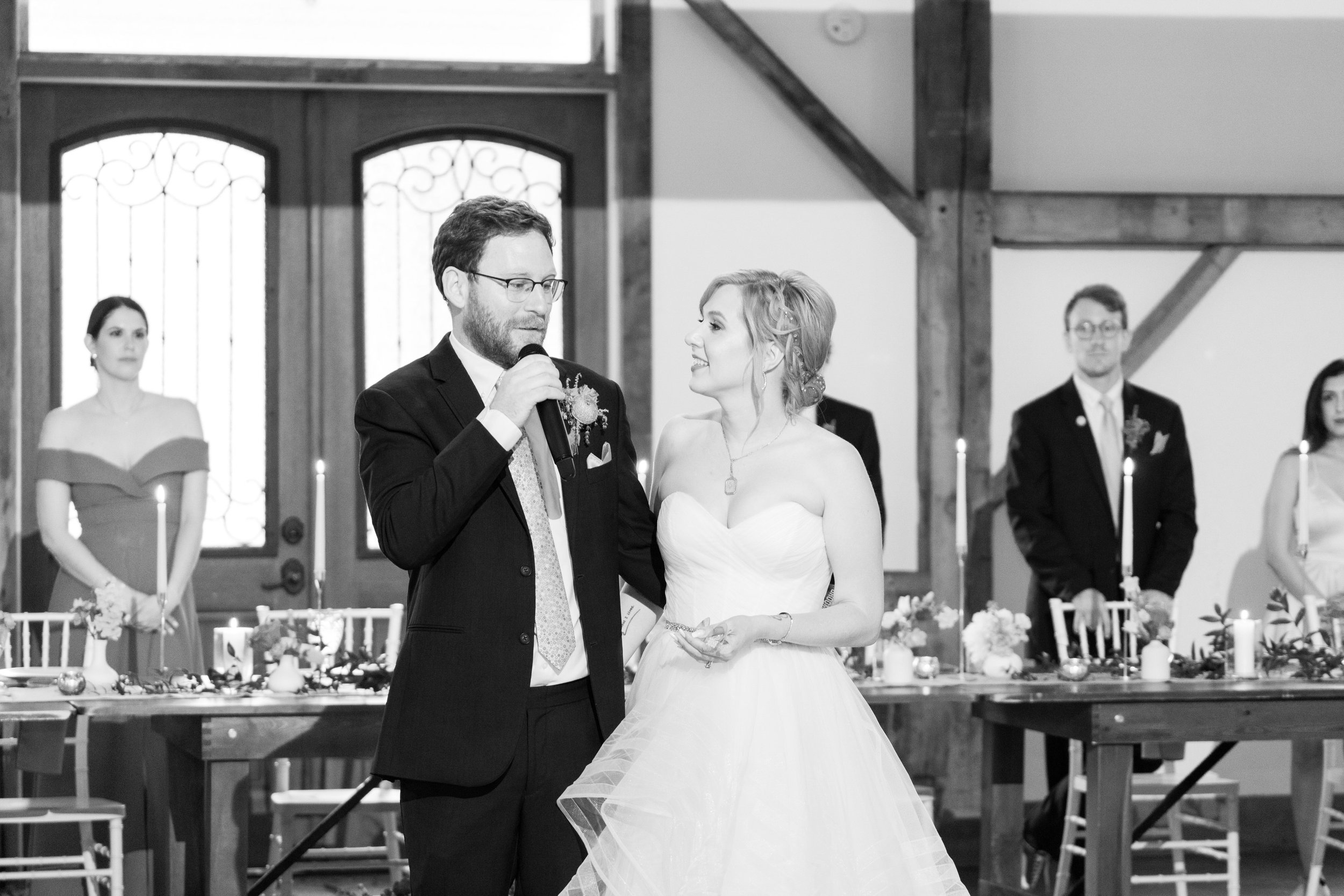 Reception Toast Bride and Groom Wedding at Lavender Oaks Farm in Chapel Hill Fancy This Photography