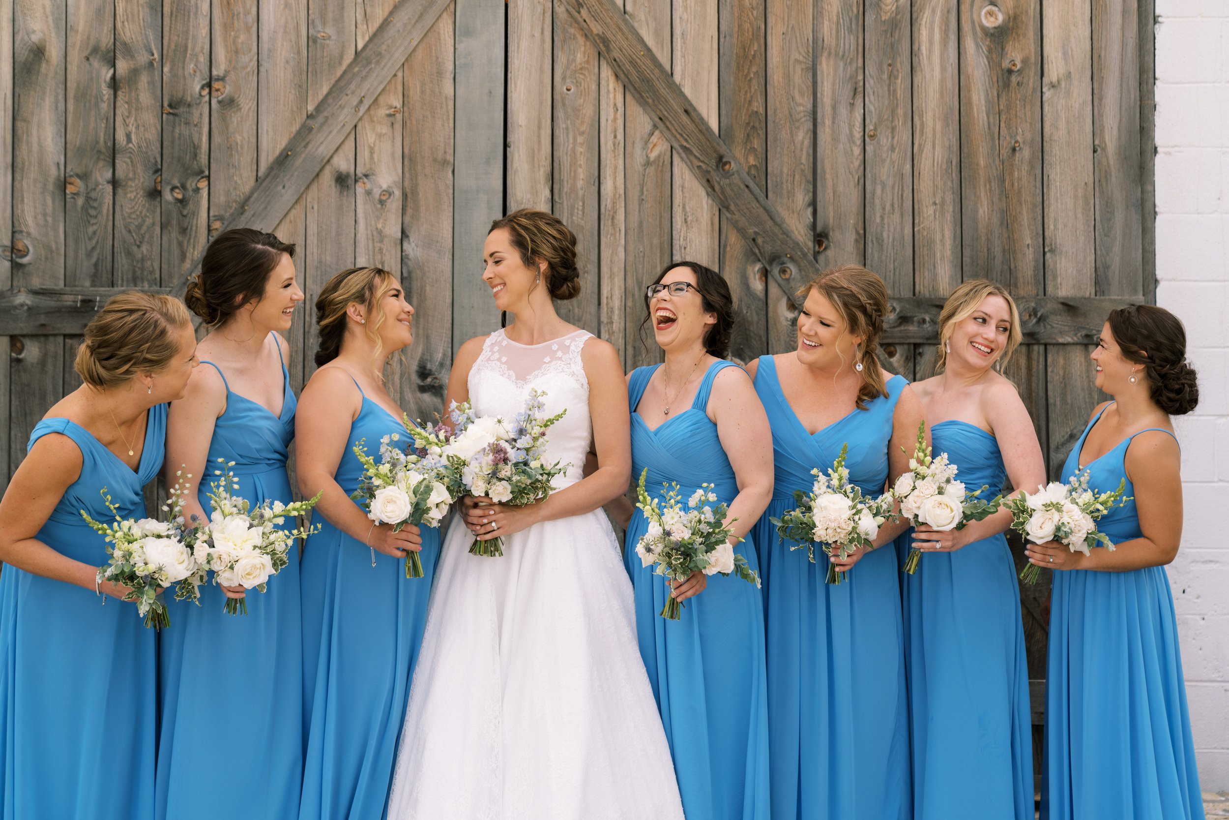 Blue Bridesmaids Dresses Overlook Barn wedding in Banner Elk, NC Fancy This Photography