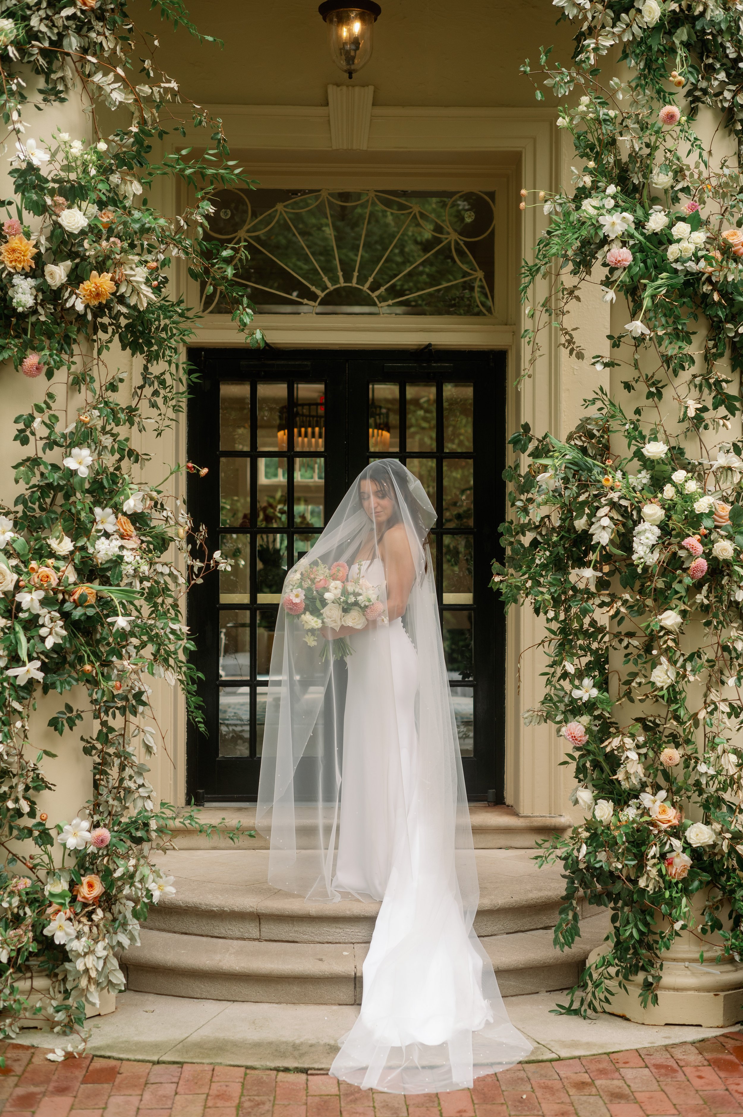 Romance Bridal Portrait Veil Flowers Wedding at The Carolina Inn North Carolina Fancy This Photography