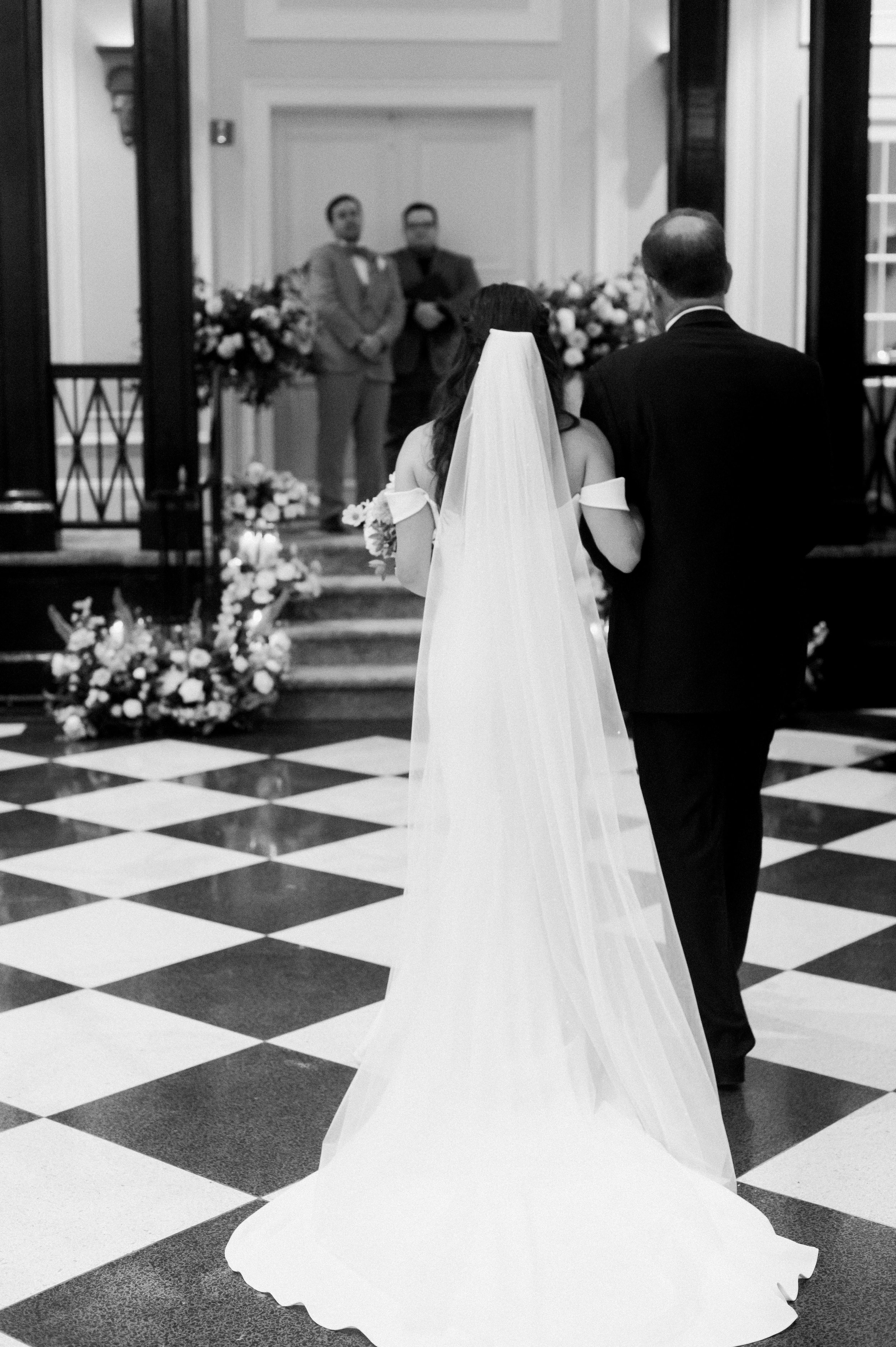 Bride Walking Down Aisle Wedding at The Carolina Inn North Carolina Fancy This Photography