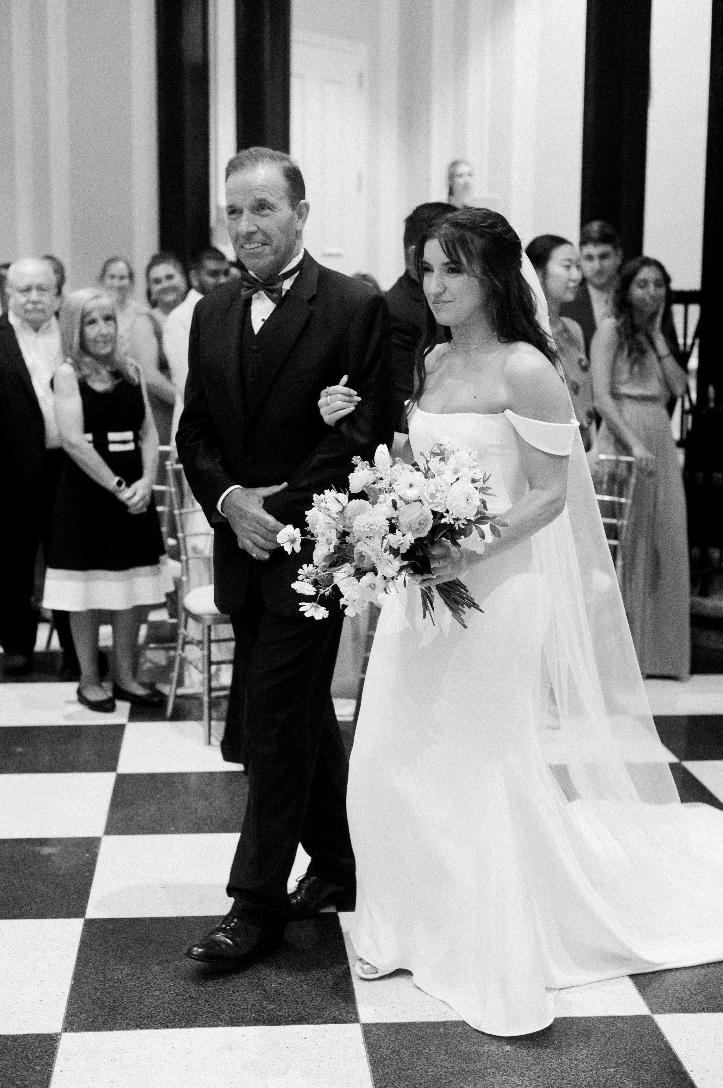 Bride Walking Down Aisle Father Wedding at The Carolina Inn North Carolina Fancy This Photography