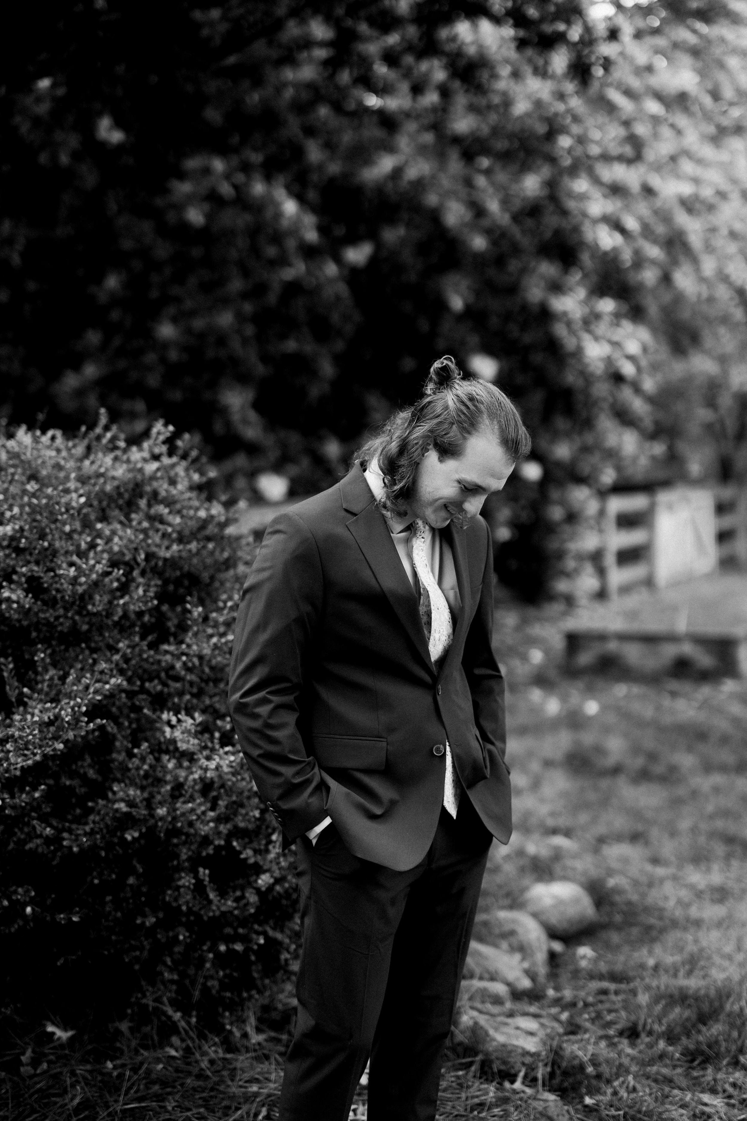 Black and White Groom Portrait Ashley and Jack’s Backyard Wedding in Chapel Hill Fancy This Photography