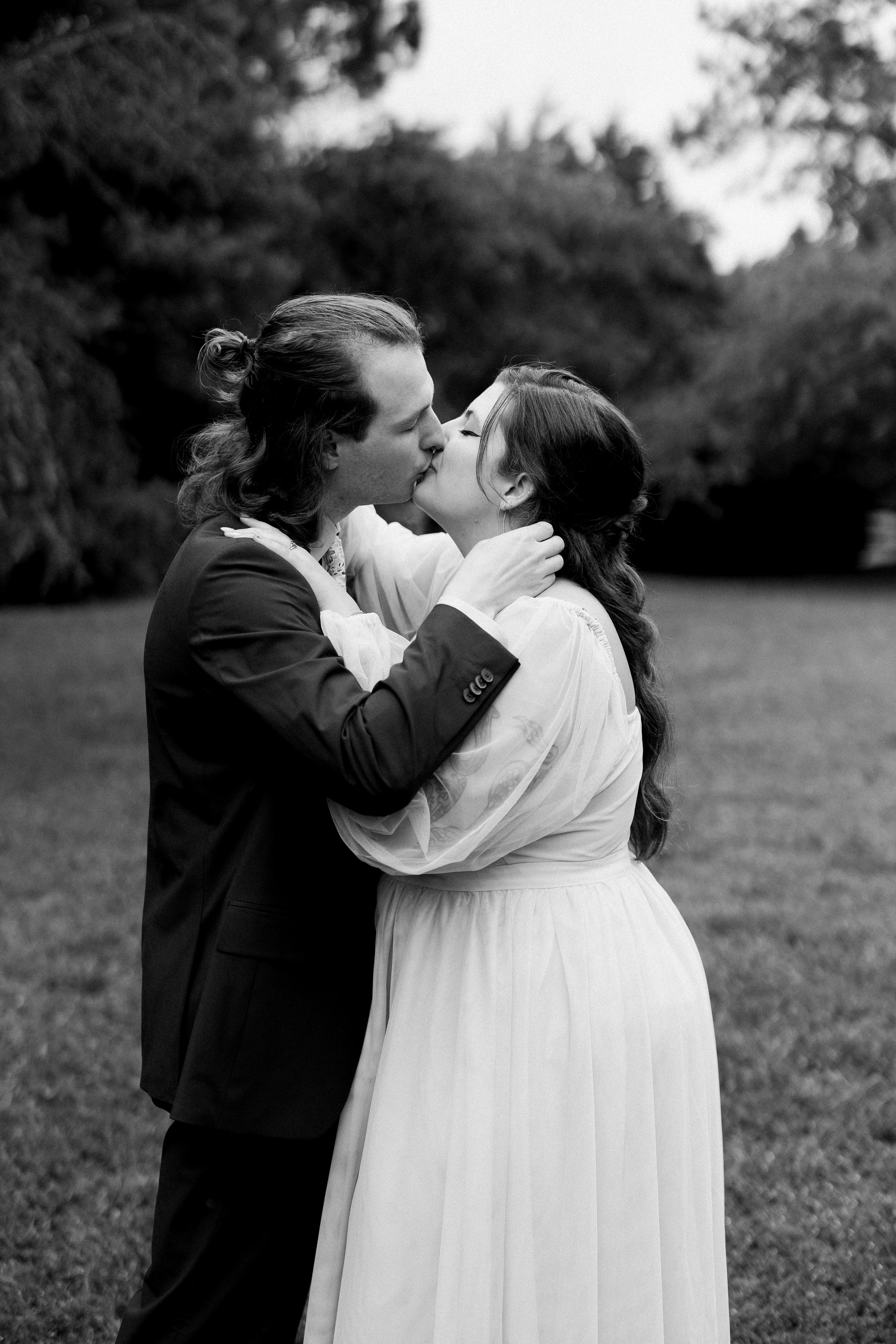 Black and White Kiss Photo Ashley and Jack’s Backyard Wedding in Chapel Hill Fancy This Photography