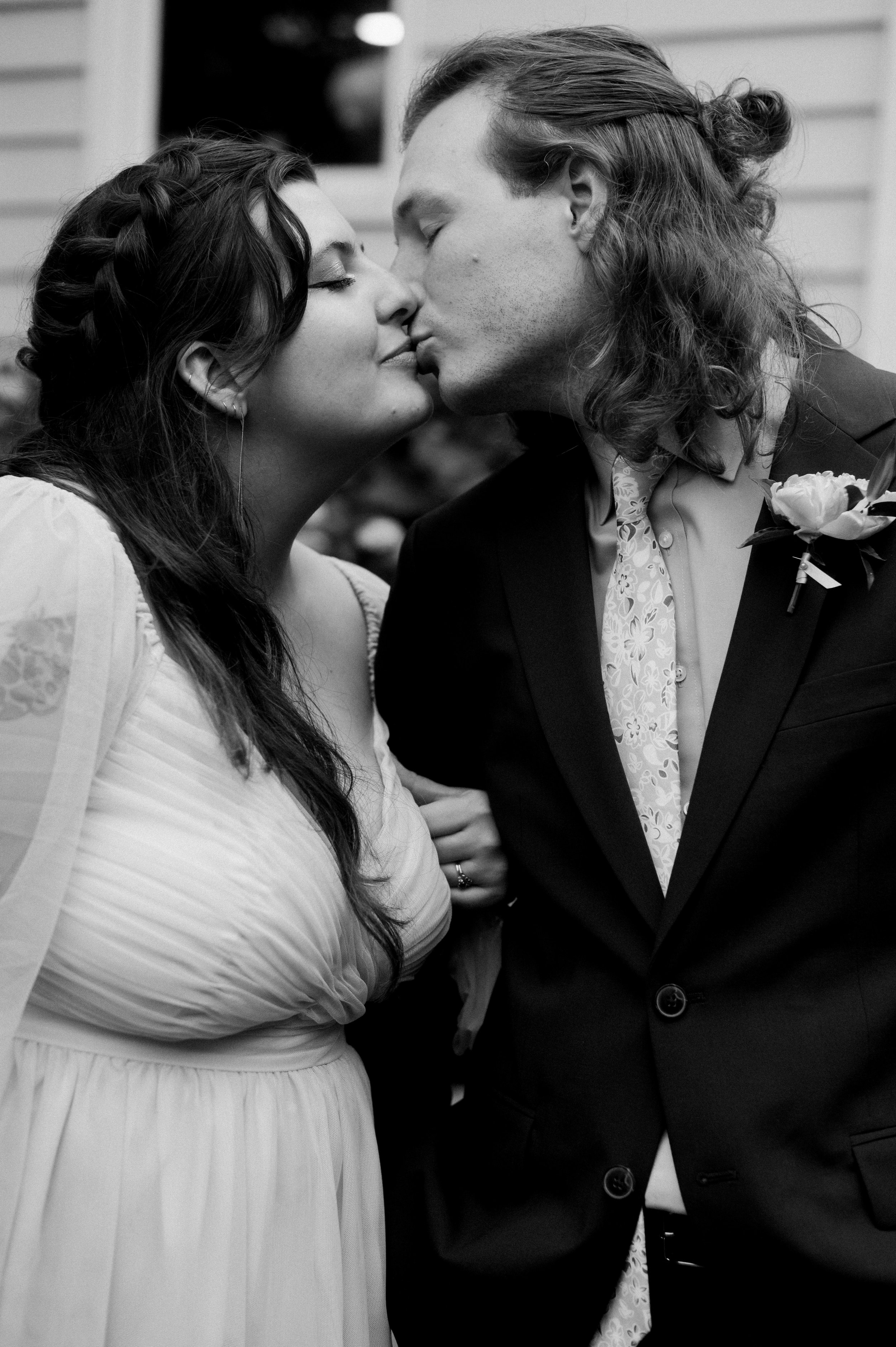Newlyweds Kiss Black and White Backyard Wedding in Chapel Hill Fancy This Photography