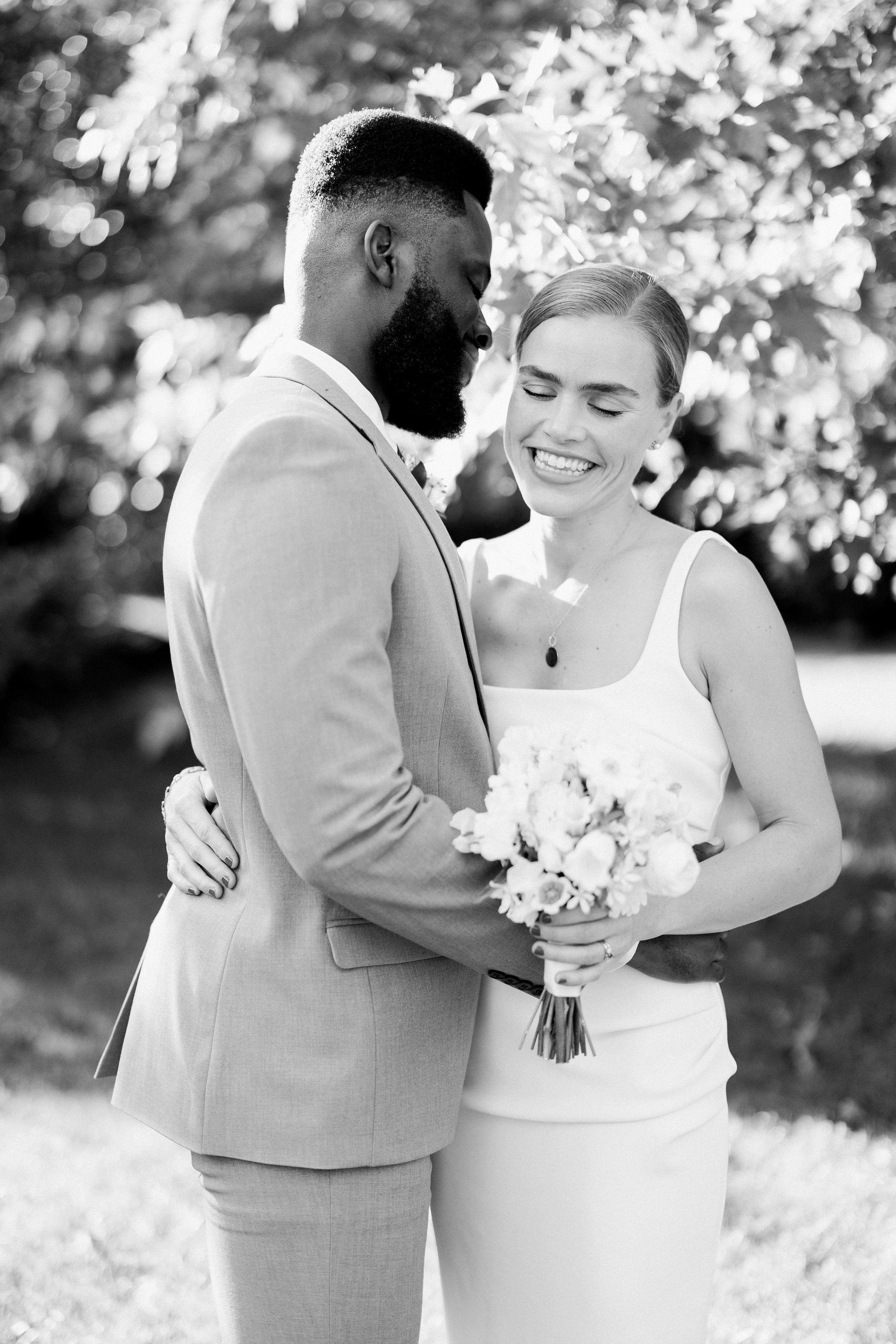 Black and White Portrait Bride Groom Backyard Wedding in Durham NC Fancy This Photography