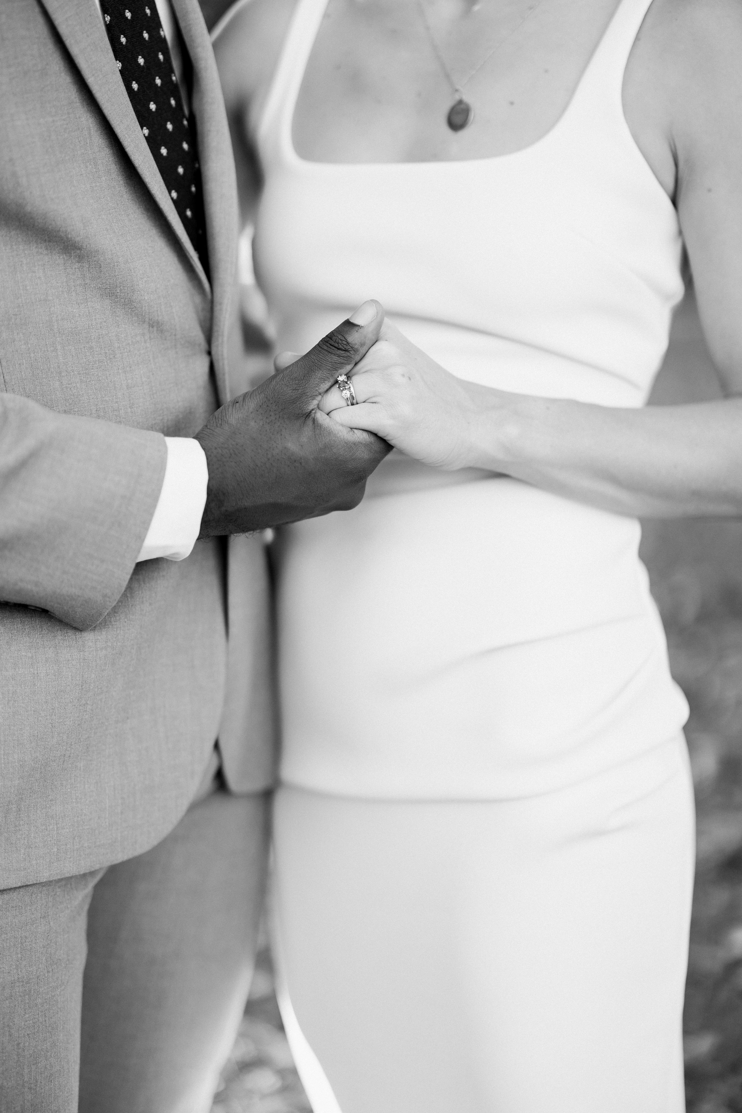 Black and White Fine Art Hands Bride Groom Backyard Wedding in Durham NC Fancy This Photography