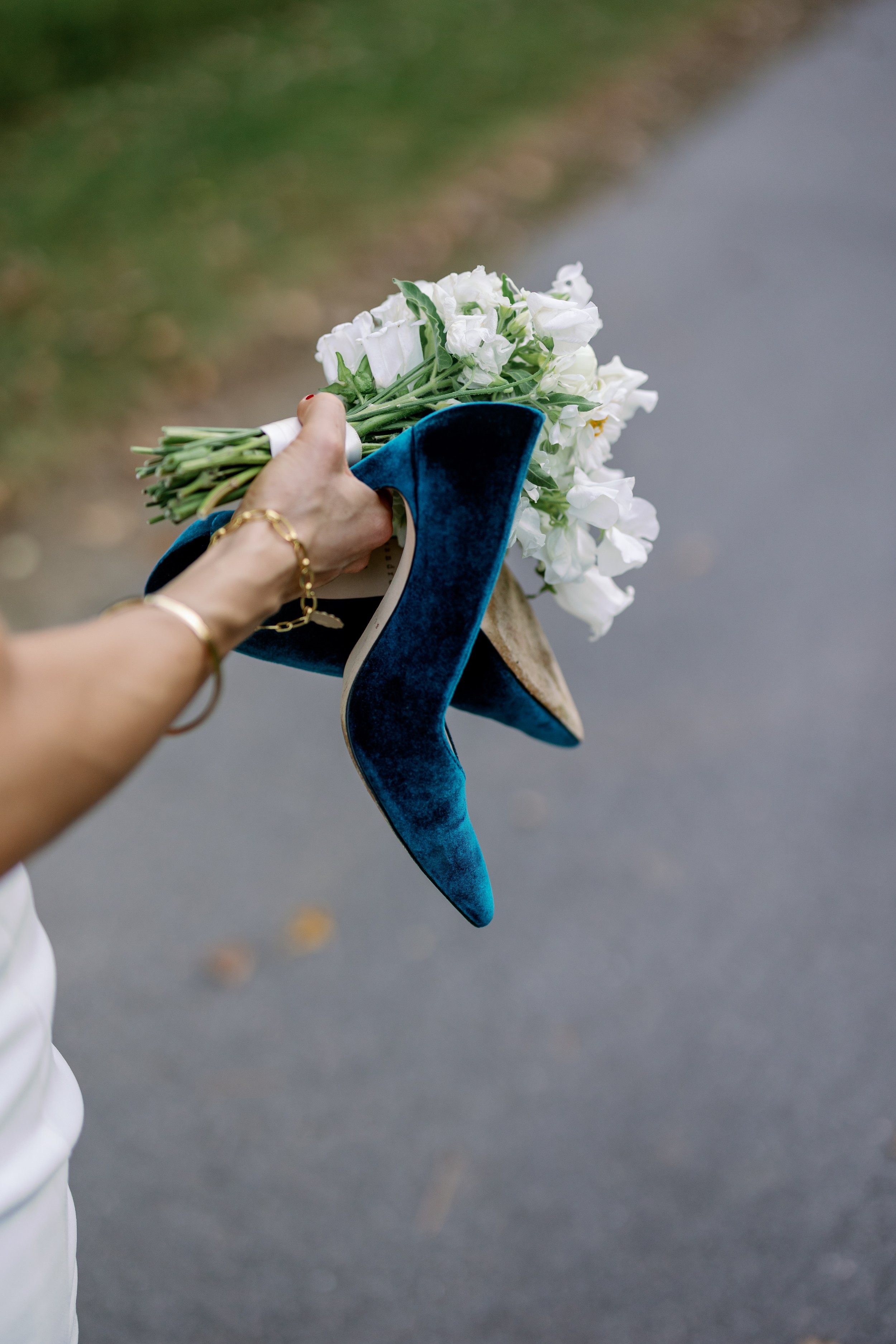 Fall Wedding Shoes and Bouquet Bride Backyard Wedding in Durham NC Fancy This Photography