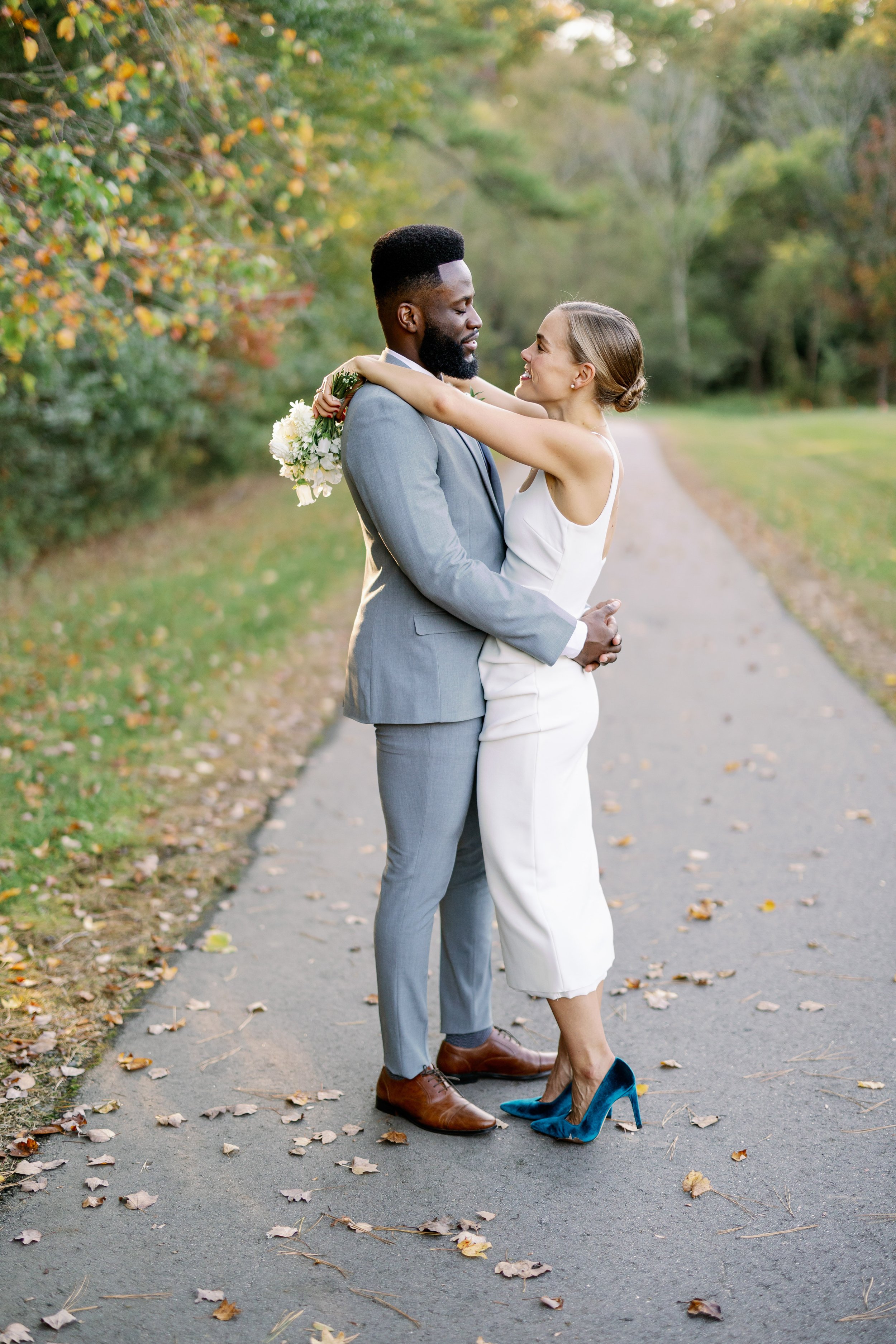 Colorful Fall Portrait of Bride Groom Backyard Wedding in Durham NC Fancy This Photography