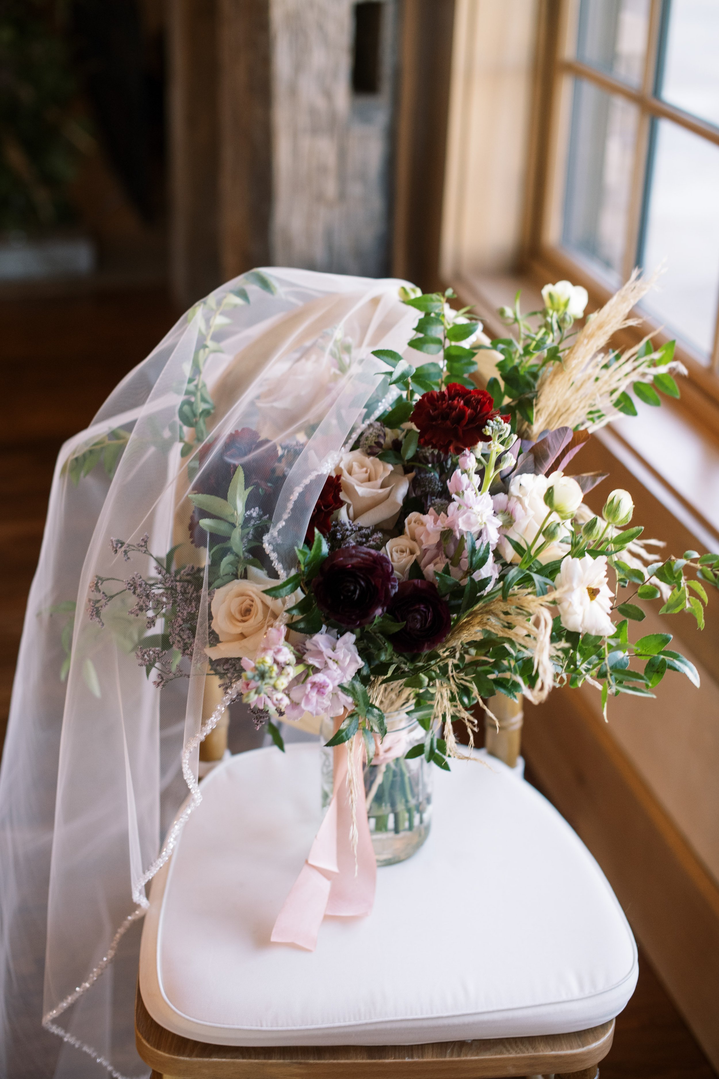 Bouquet and Veil The Mill at Rock Creek Wedding in Boone NC Fancy This Photography 