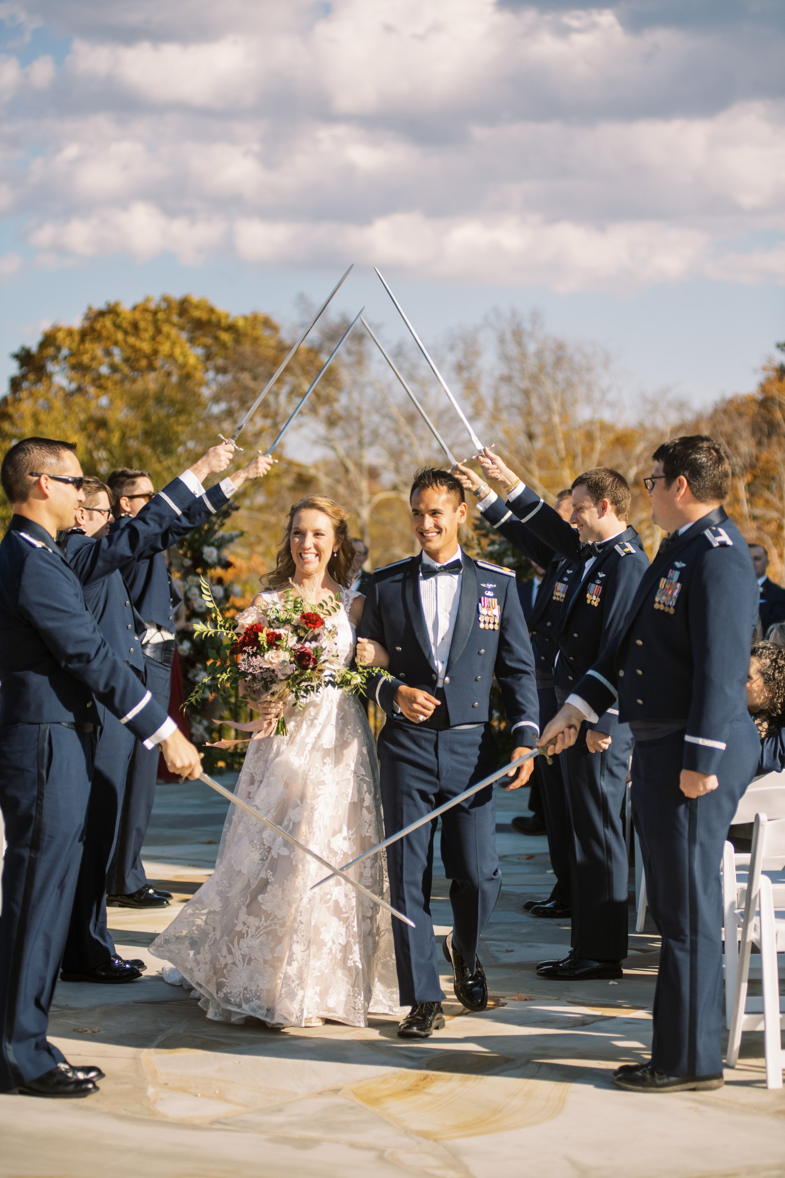Bride and Groom Air Force Ritual Swords The Mill at Rock Creek Wedding in Boone NC Fancy This Photography 
