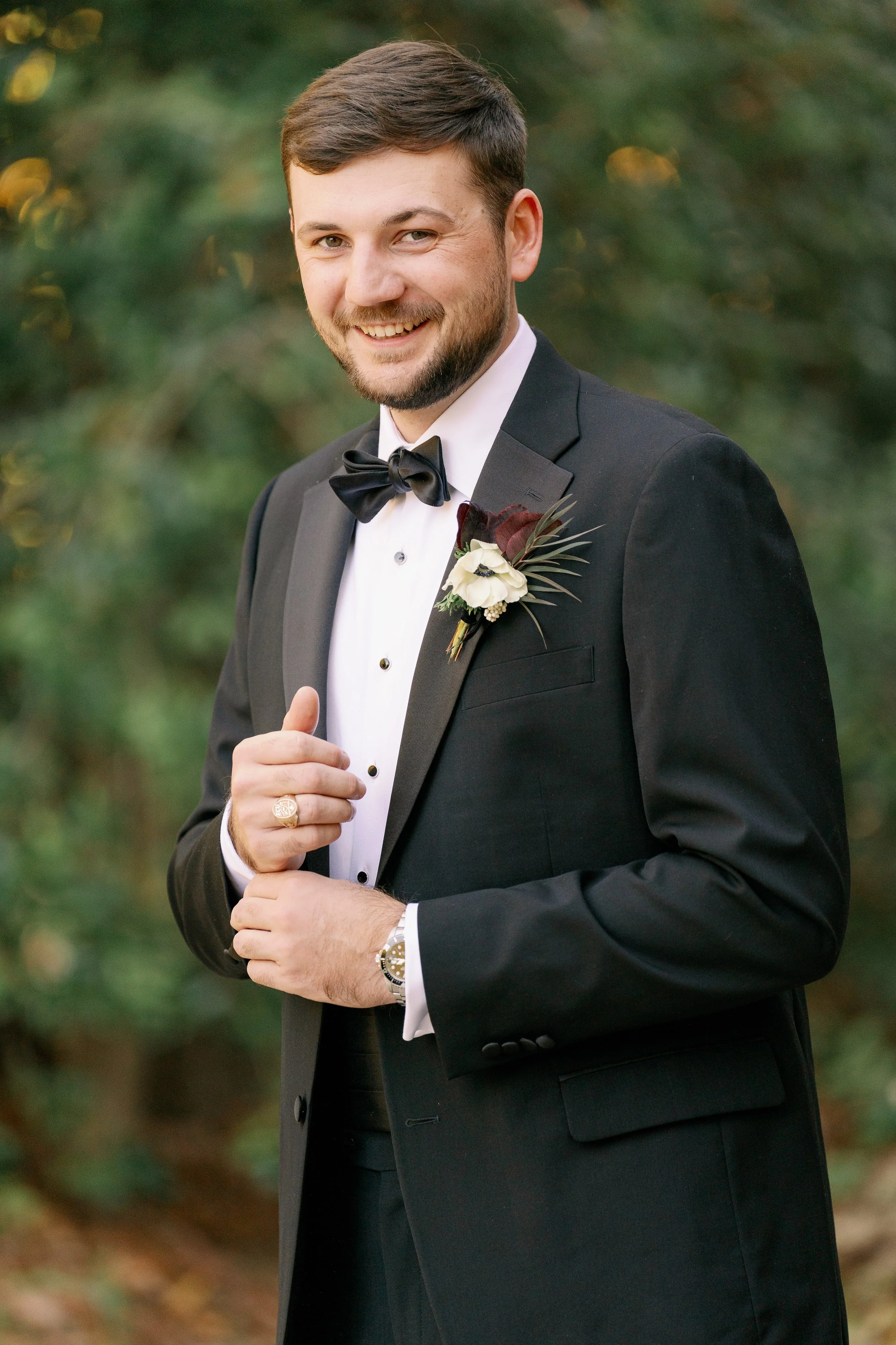 Groom Black Tuxedo Bow Tie The Umstead Hotel and Spa Wedding Fancy This Photography