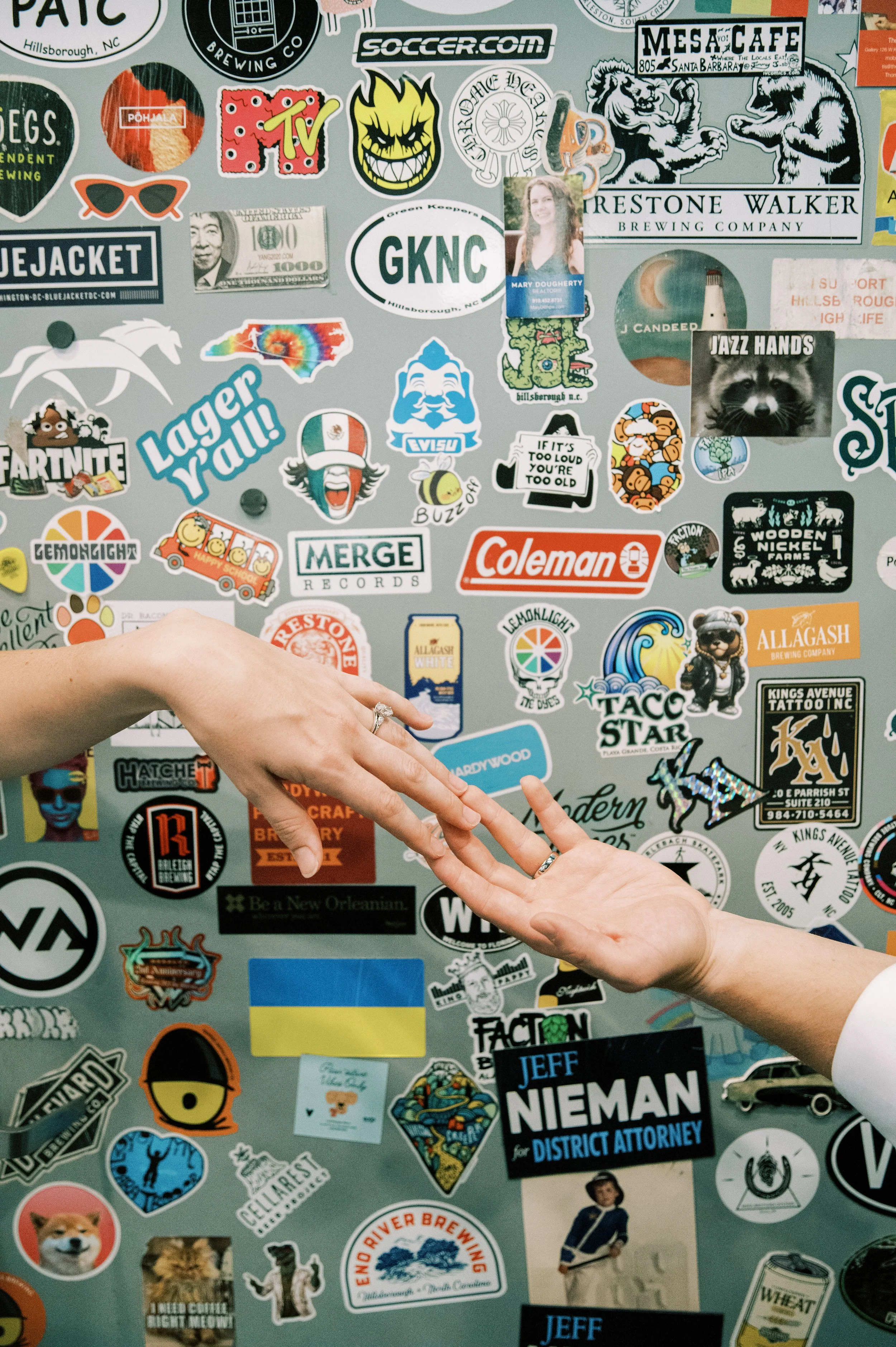 Bride and Groom Hands Bumper Sticker Wall Orange County Courthouse Wedding in Hillsborough NC Fancy This Photography