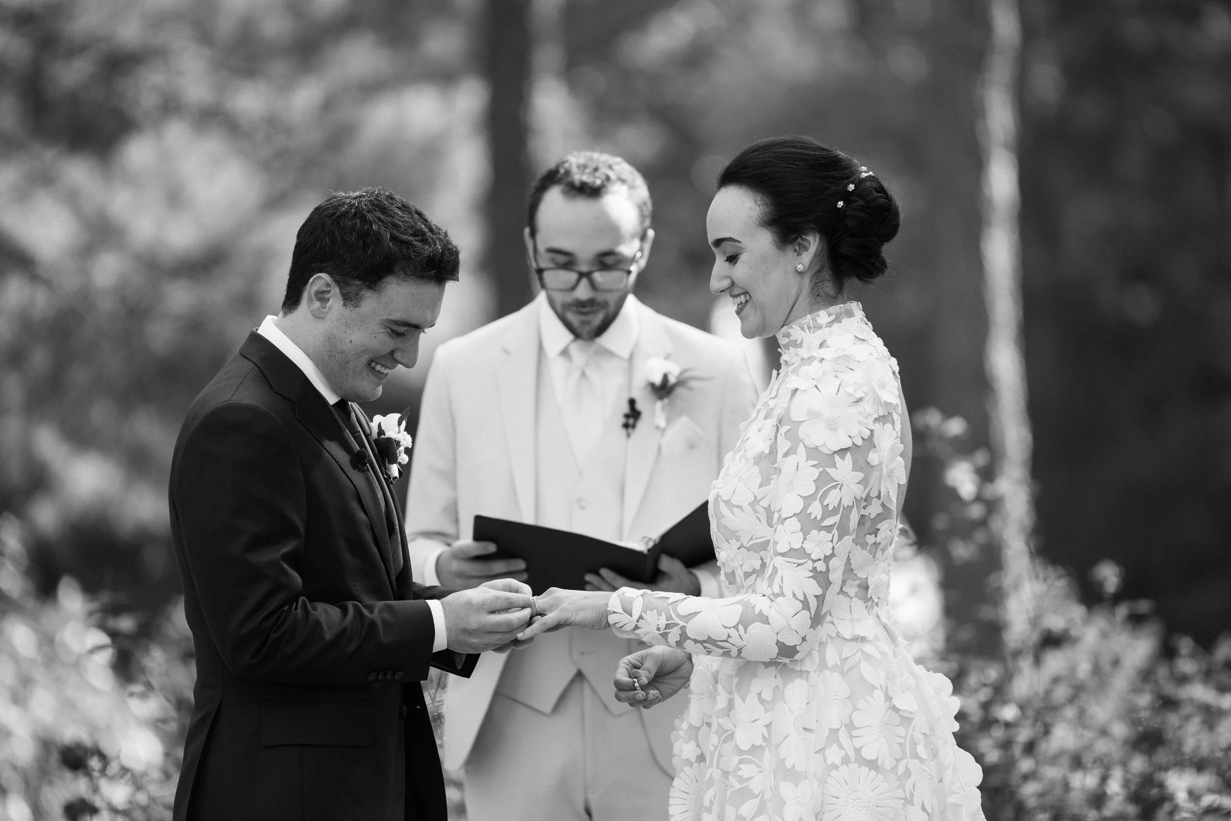 Black and White Wedding Ceremony Ring Exchange Cary NC