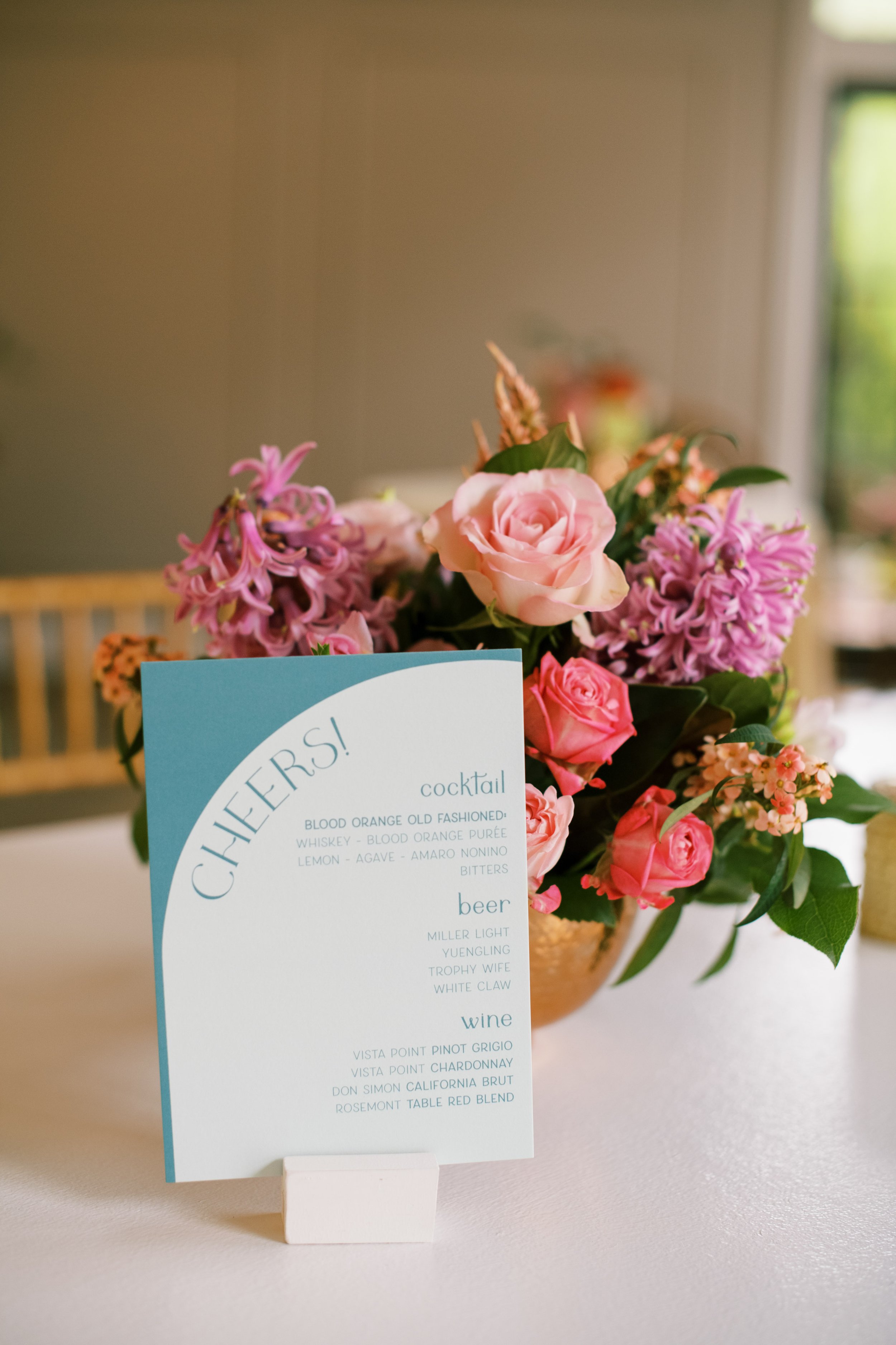 Wedding Cocktail Sign and Floral Details at The Bradford