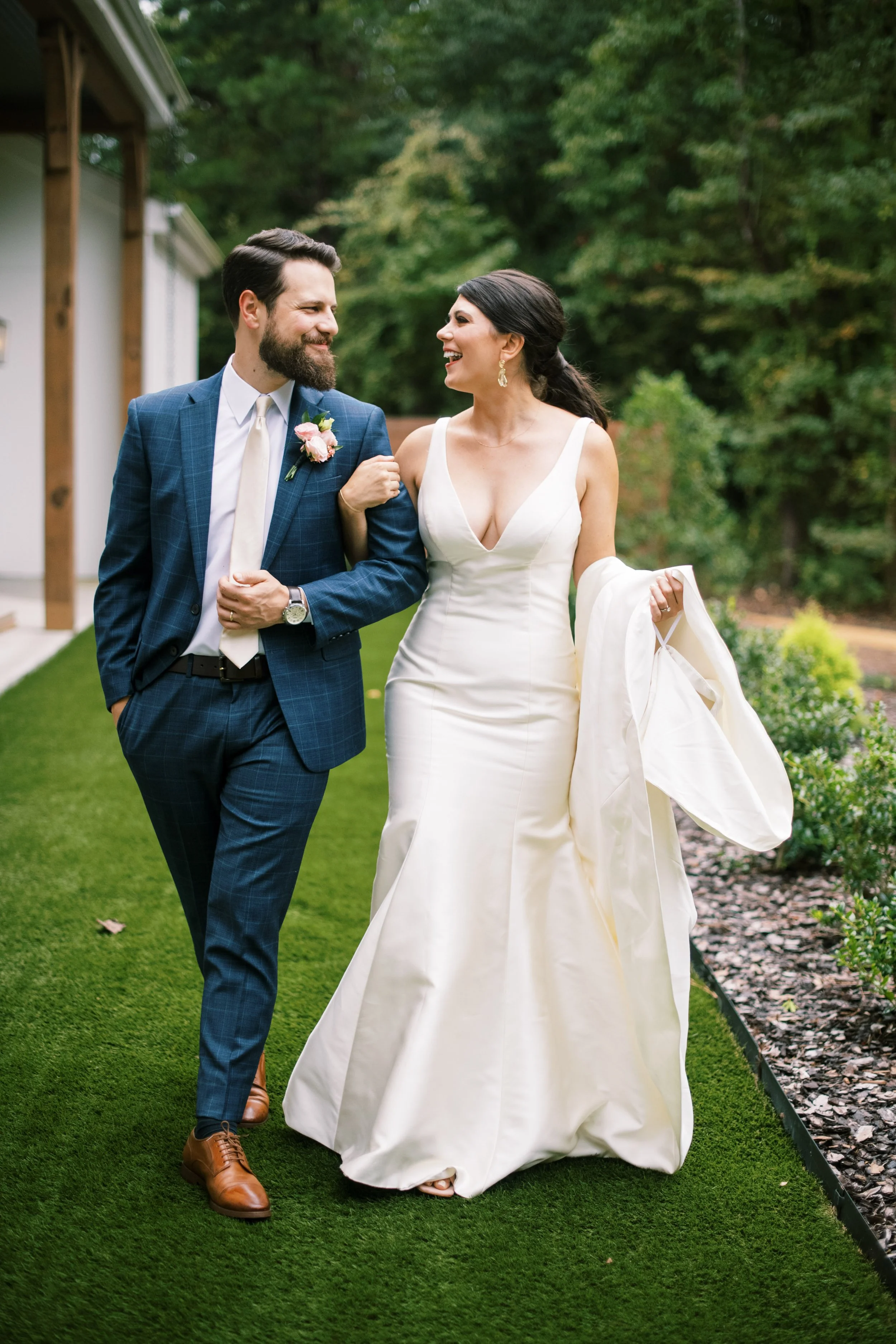 Bride and Groom Walking Together at The Bradford Wedding Venue