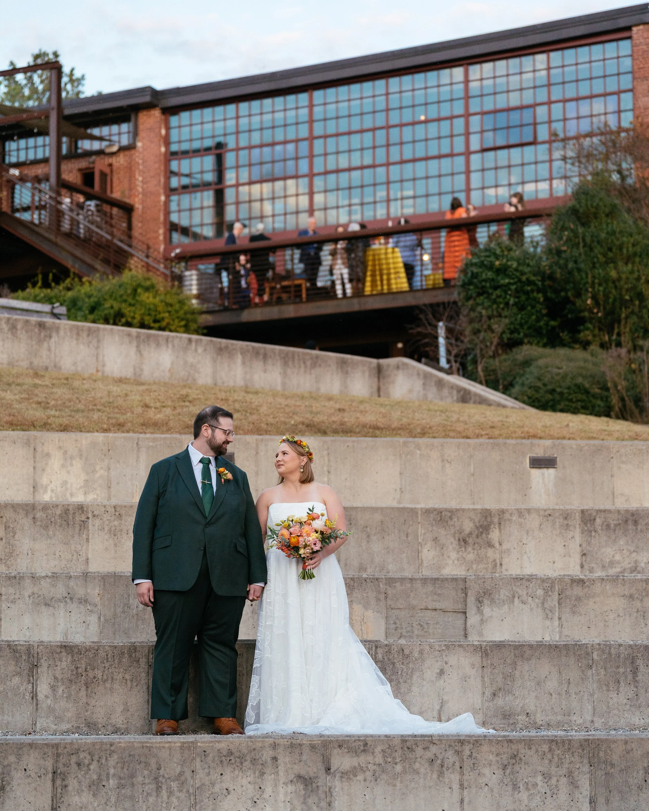Haw River Ballroom Exterior Wedding Photos in Saxapahaw NC