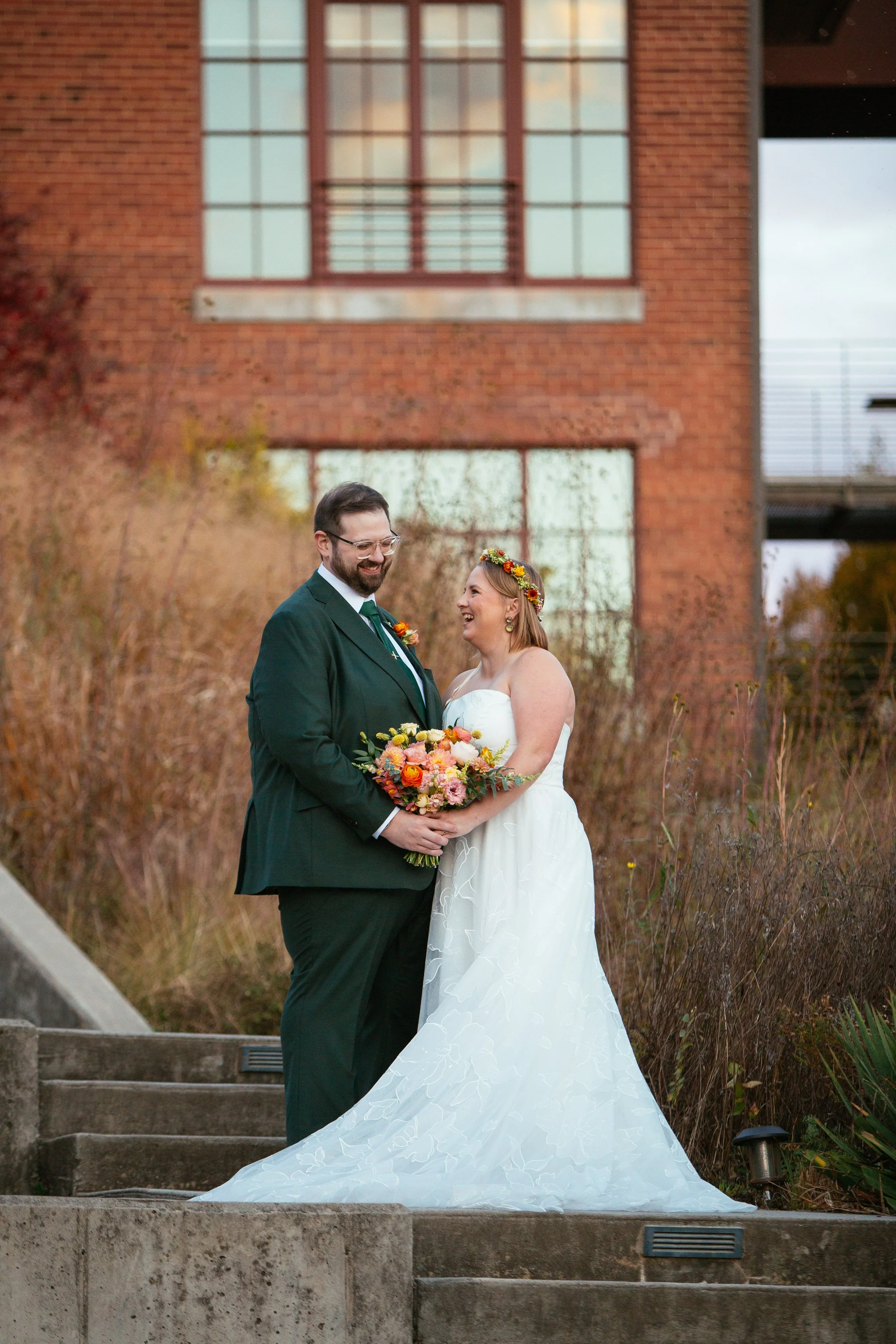 Saxapahaw Wedding Portraits at Haw River Ballroom Brick Exterior
