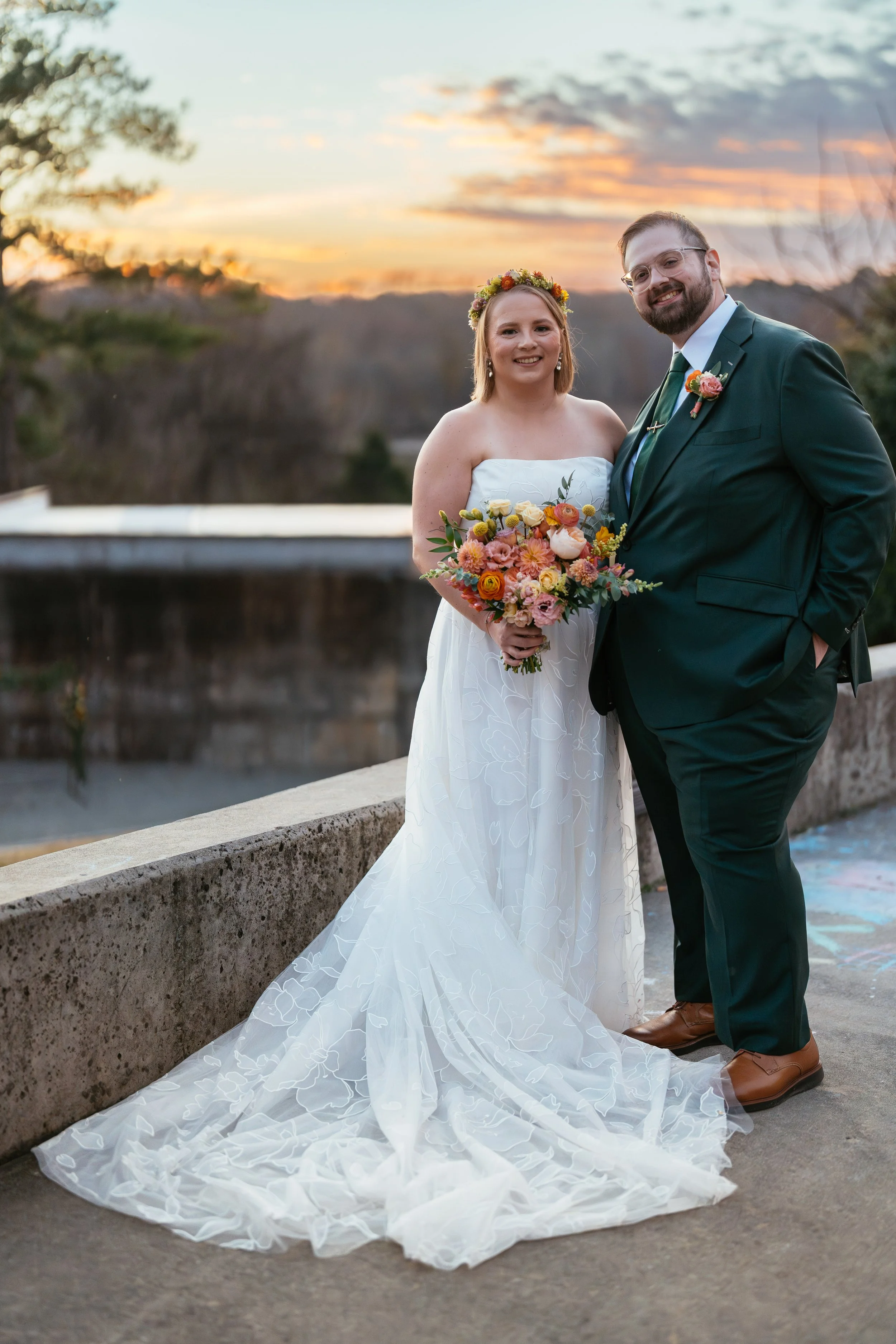 Sunset Wedding Portraits at Haw River Ballroom in Saxapahaw