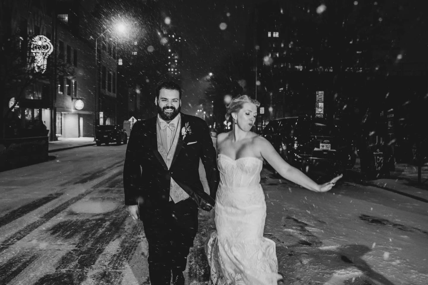 A fabulous snowy wedding day with an even fabber couple!

Photos // Sarah with @fancythisphotography 
Venue // @bridgeclubnc 
Video // @colbychasecollective 
Hair and makeup // @menagarciabeauty 
Ceremony music // @nelsonstringquartet 
Officiant // @